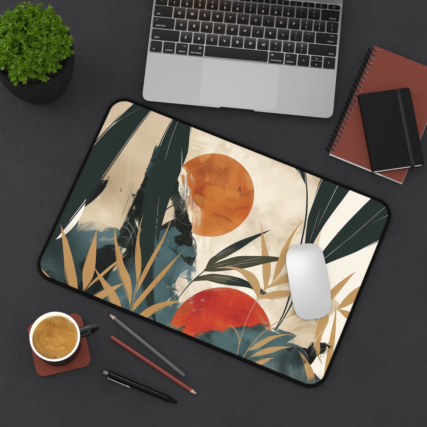 Abstract Tropical Desk Mat | Modern Neoprene | Anti-Slip | 3 Sizes | Stylish Office Decor