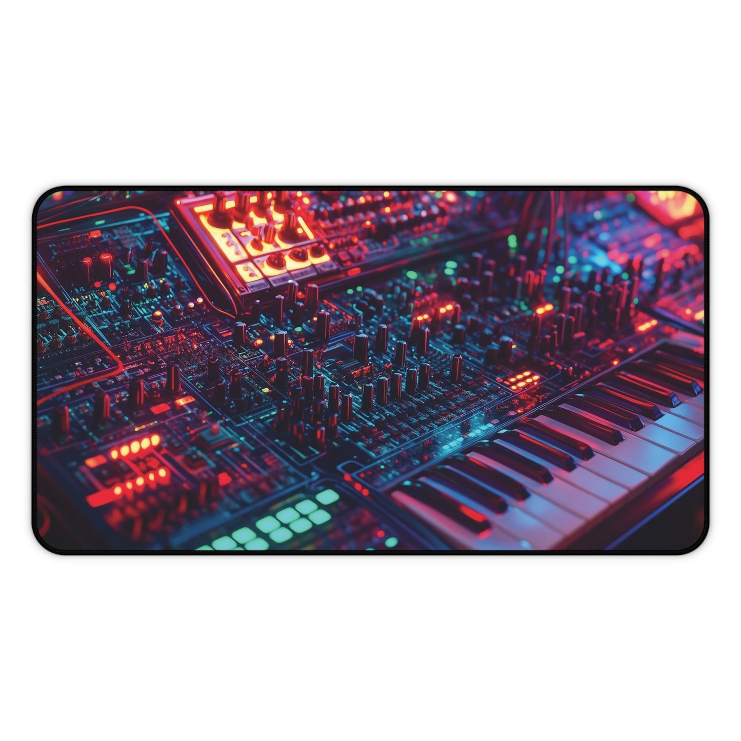 Synthwave Desk Mat | Neoprene | Anti-Slip | Retro Synthesizer Glow Design | Office & Gaming Decor | 3 Sizes