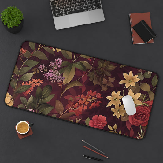 Floral Elegance Computer Desk Mat | Botanical Mouse Pad | Anti-Slip Neoprene Desk Mat for Home Office | 3 Sizes Available