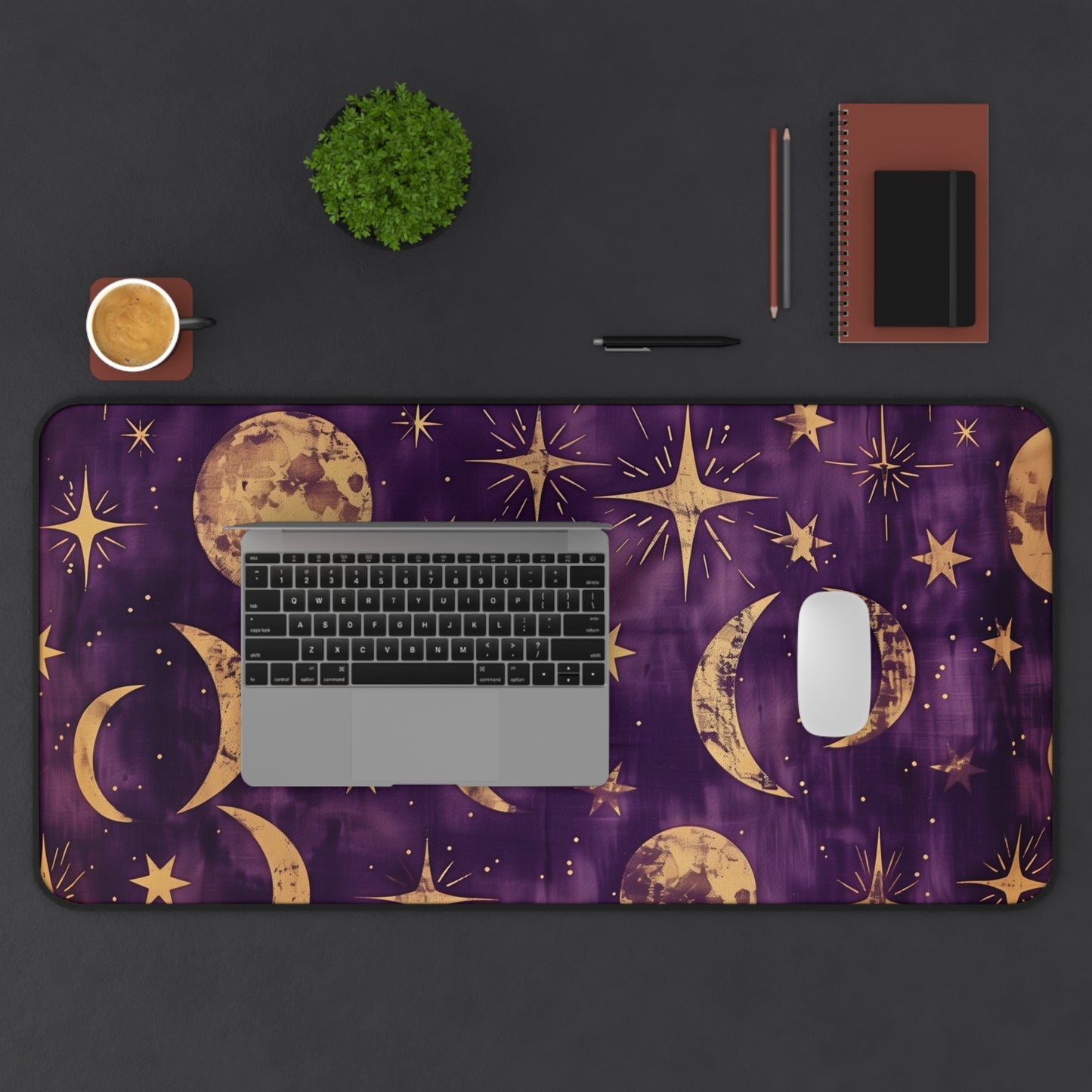 Celestial Dreams Computer Desk Mat | Moon and Stars Mouse Pad | Anti-Slip Neoprene Desk Mat for Home Office | 3 Sizes Available