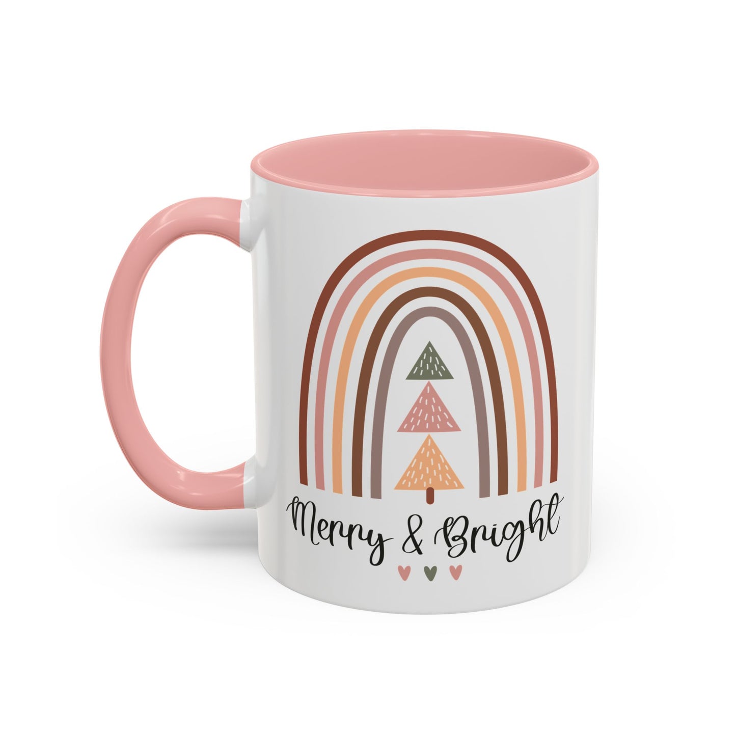 Merry & Bright Christmas Mug | Festive Rainbow and Tree Design | Holiday Coffee Mug | Christmas Drinkware