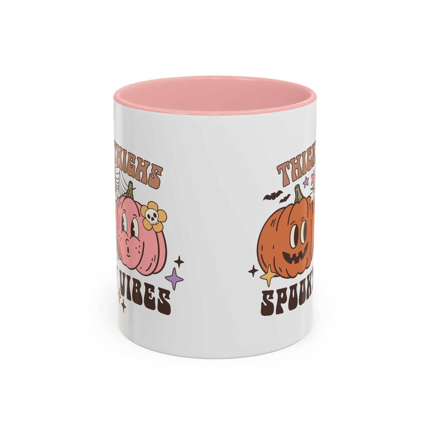 Thick Thighs and Spooky Vibes Halloween Mug | 11oz and 15oz Ceramic Coffee Cup | Cute Pumpkin Design