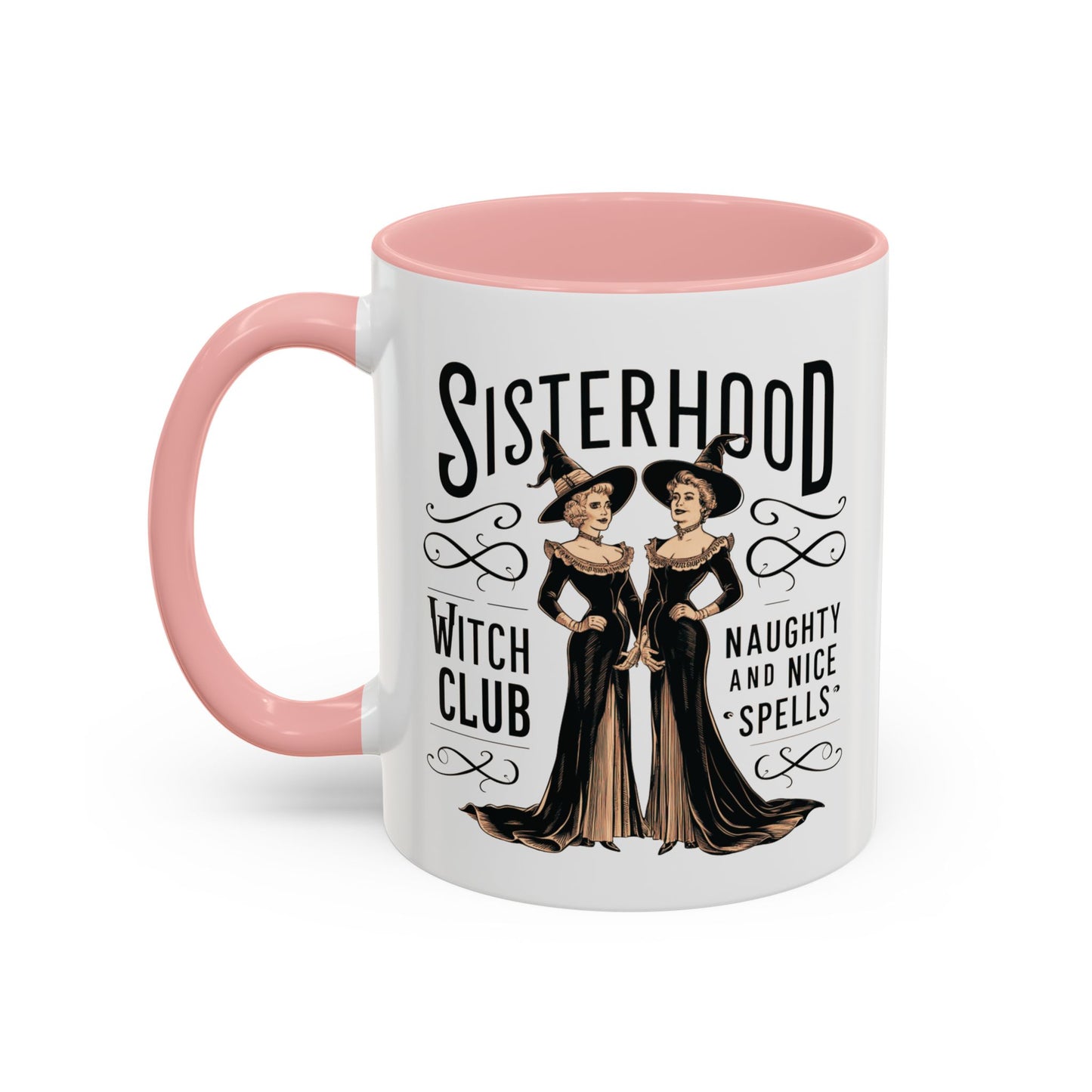 Sisterhood Witch Club Mug | Vintage Witch Design | Halloween Coffee Mug | Naughty & Nice Spells | Witchy Drinkware