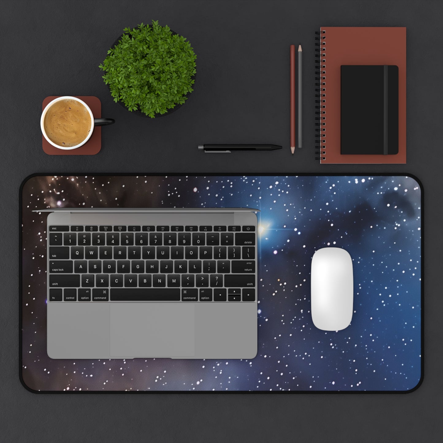 Starlit Sky Computer Desk Mat | Cosmic Stars Mouse Pad | Anti-Slip Neoprene Desk Mat for Home Office | 3 Sizes Available