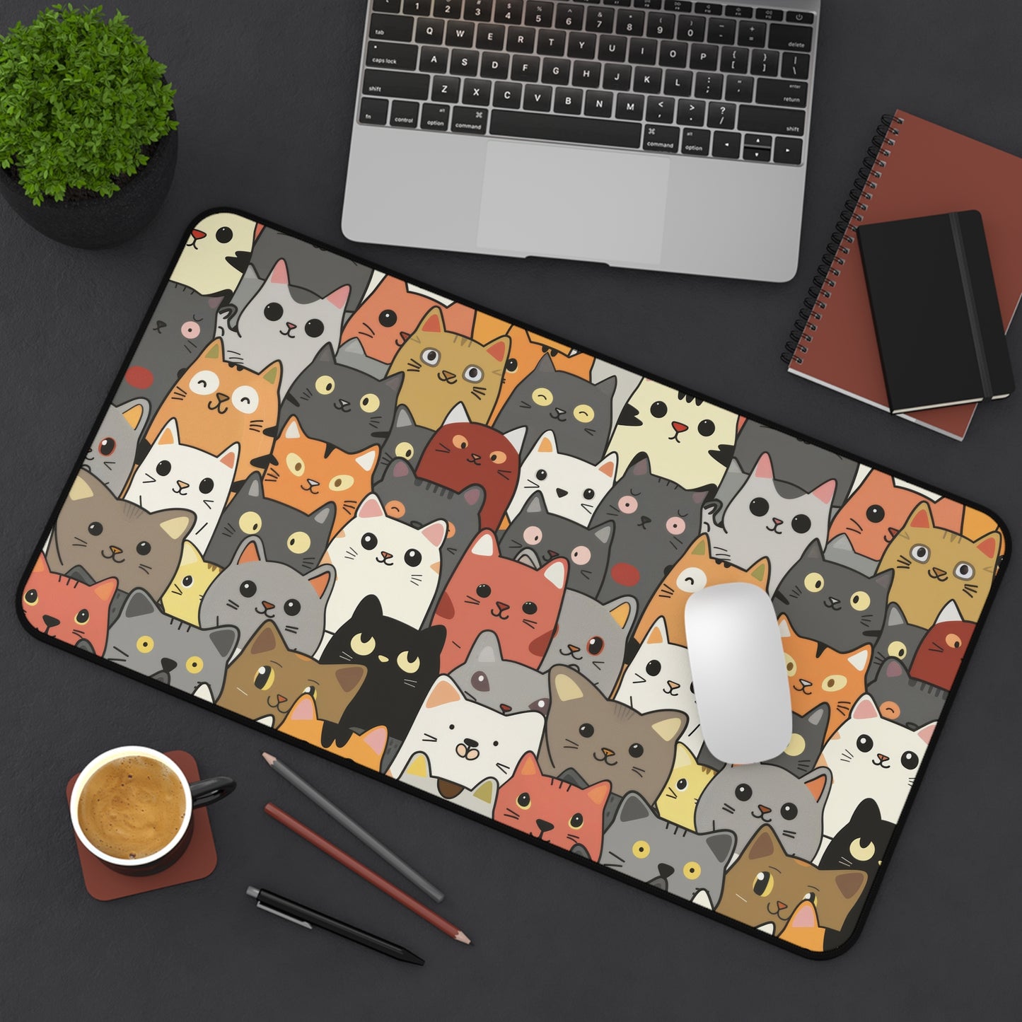 Cute Cat Desk Mat With Kittens - Customizable Neoprene Anti-Slip Mouse Pad - Whimsical Office Decor - Available in 3 Sizes