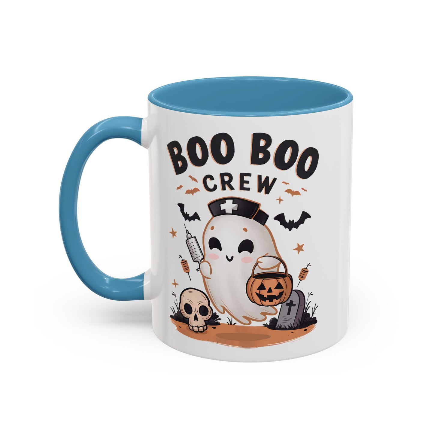 Boo Boo Crew Halloween Mug | Cute Ghost Nurse Design | 11oz and 15oz Ceramic Coffee Cup