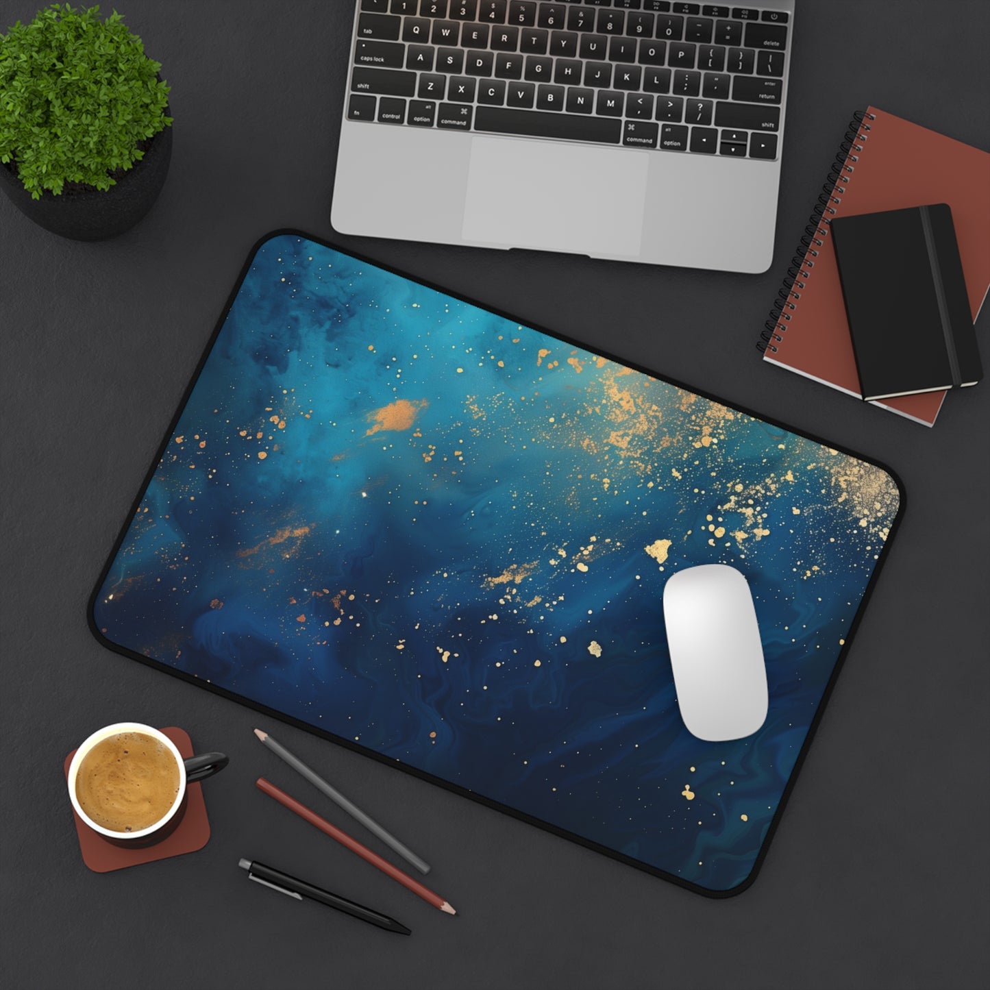 Starry Night Computer Desk Mat | Abstract Cosmic Mouse Pad | Anti-Slip Neoprene Desk Mat for Home Office | 3 Sizes Available