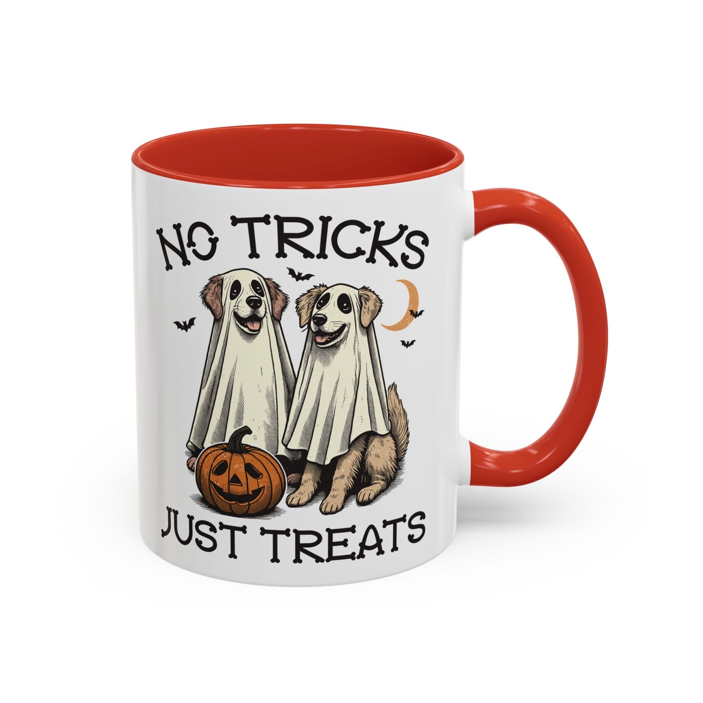 No Tricks Just Treats Halloween Dog Mug | Cute Ghost Dog Coffee Mug | Spooky Season Mug | 11oz and 15oz Ceramic Mug