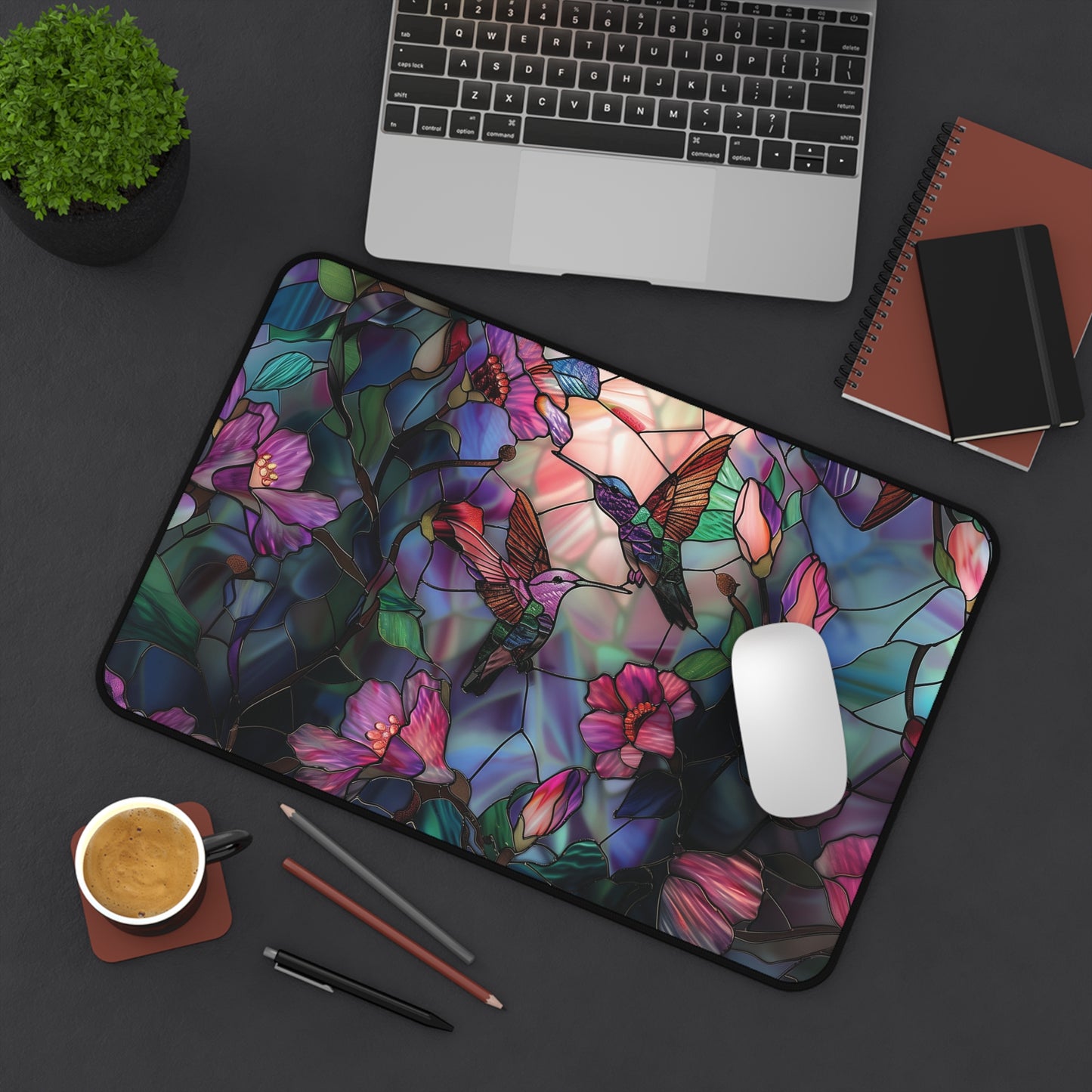 Stained Glass Look Hummingbird Mousepad, Gaming Mousepad, Large Mousepad, Keyboard Mouse Mat, Desk Pad for Work Game Home XL 3 Sizes