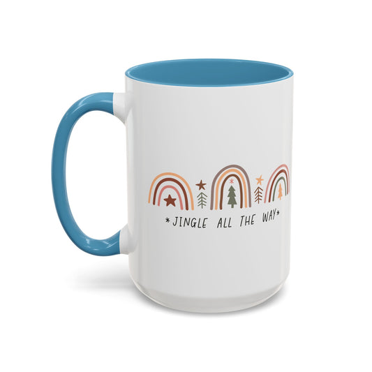 Jingle All the Way Christmas Mug | Rainbow and Tree Design | Festive Holiday Coffee Mug | Christmas Drinkware