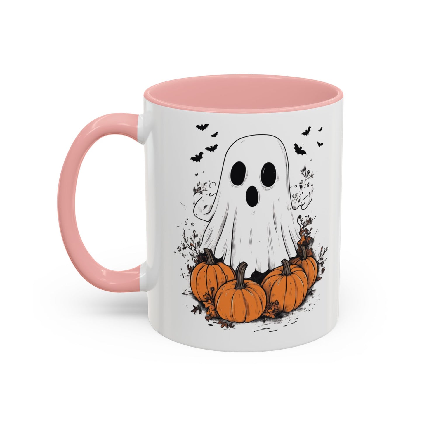 Halloween Ghost Mug - Cute Pumpkin Coffee Cup - White Ceramic Mug with Red Accent - Spooky Fall Gift - 11oz & 15oz - BPA Free