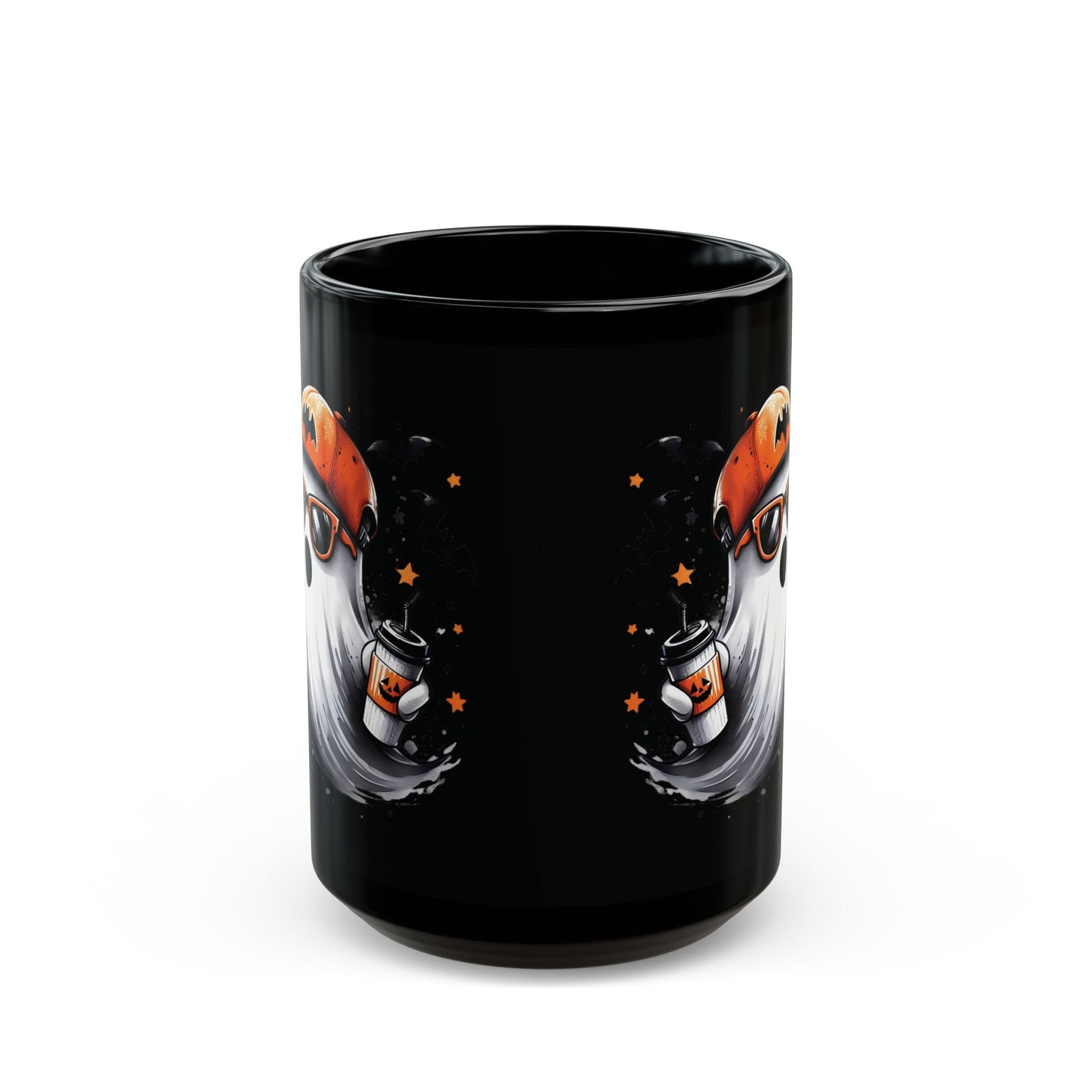 Halloween Ghost Mug - Cute Spooky Coffee Mug - Black Ceramic Cup with Ghost Design - Fun Halloween Gift