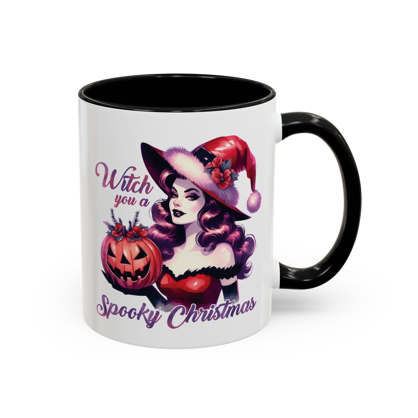 Witch You a Spooky Christmas Mug - Festive Witch and Jack-O'-Lantern Design - Perfect for Halloween and Christmas Lovers