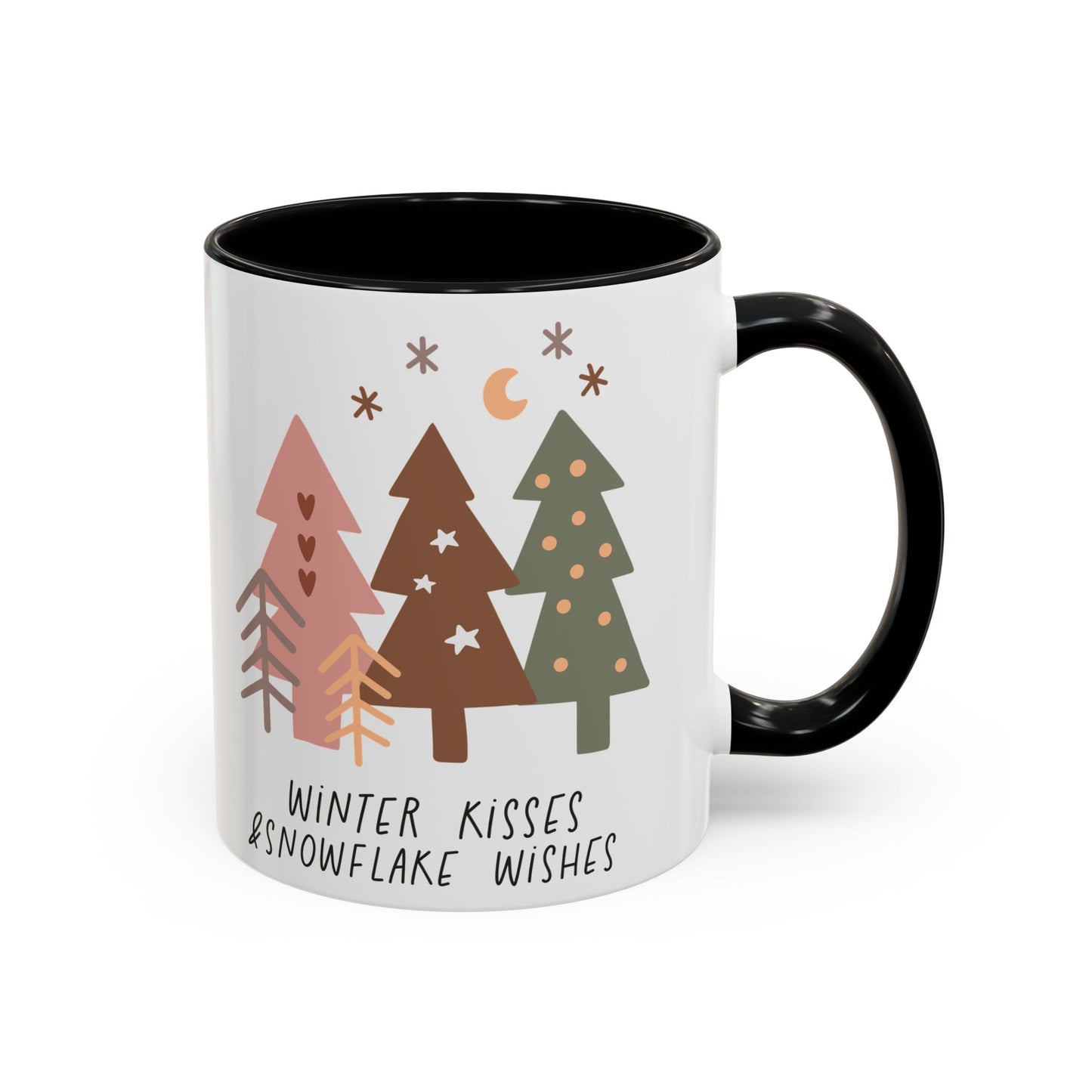 Winter Kisses and Snowflake Wishes Mug | Cozy Christmas Tree Design | Holiday Coffee Mug | Winter Drinkware