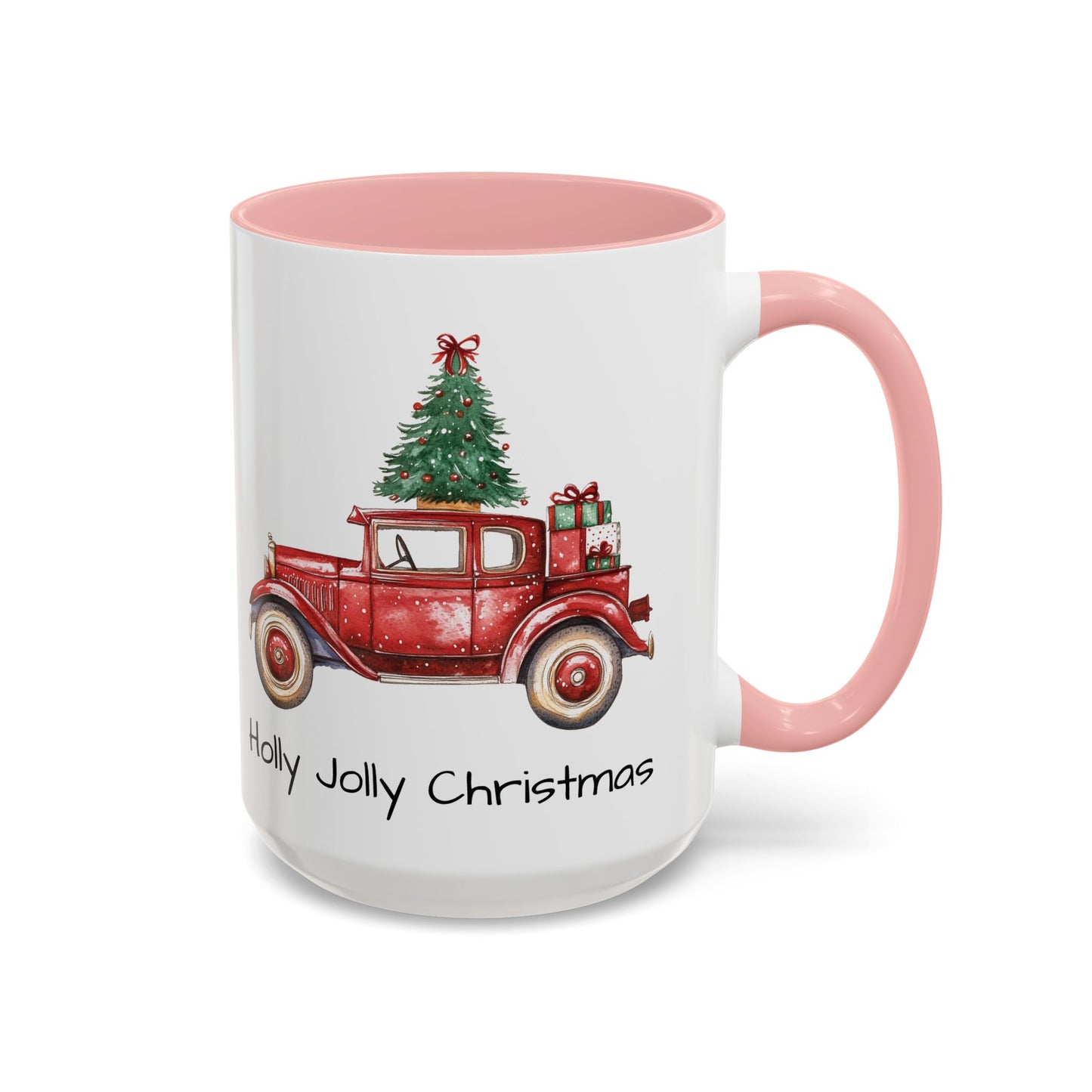 Holly Jolly Christmas Vintage Truck Mug - Vintage Red Truck with Christmas Tree Design - Perfect for Holiday Cheer