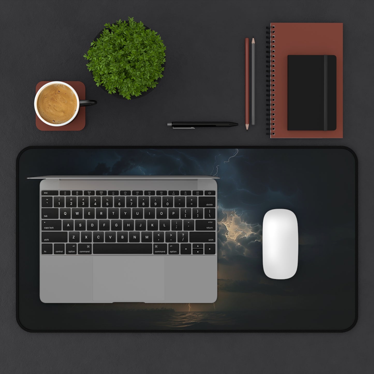 Stormy Night Desk Mat | Neoprene Mouse Pad | Lightning Clouds Design | Anti-Slip | 3 Sizes Available