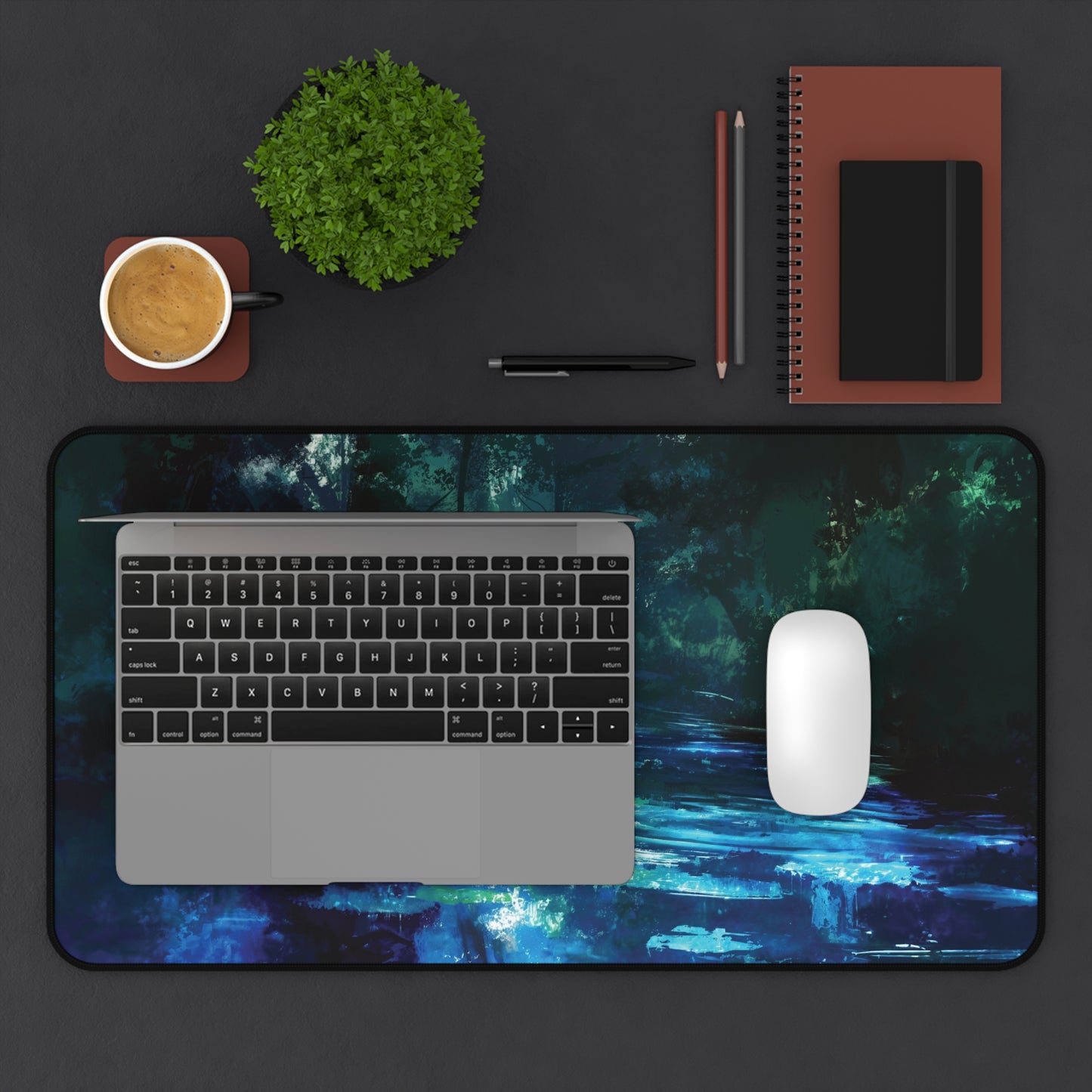 Mystical Forest Stream Desk Mat | Enchanted Night Design | Neoprene | Anti-Slip | 3 Sizes