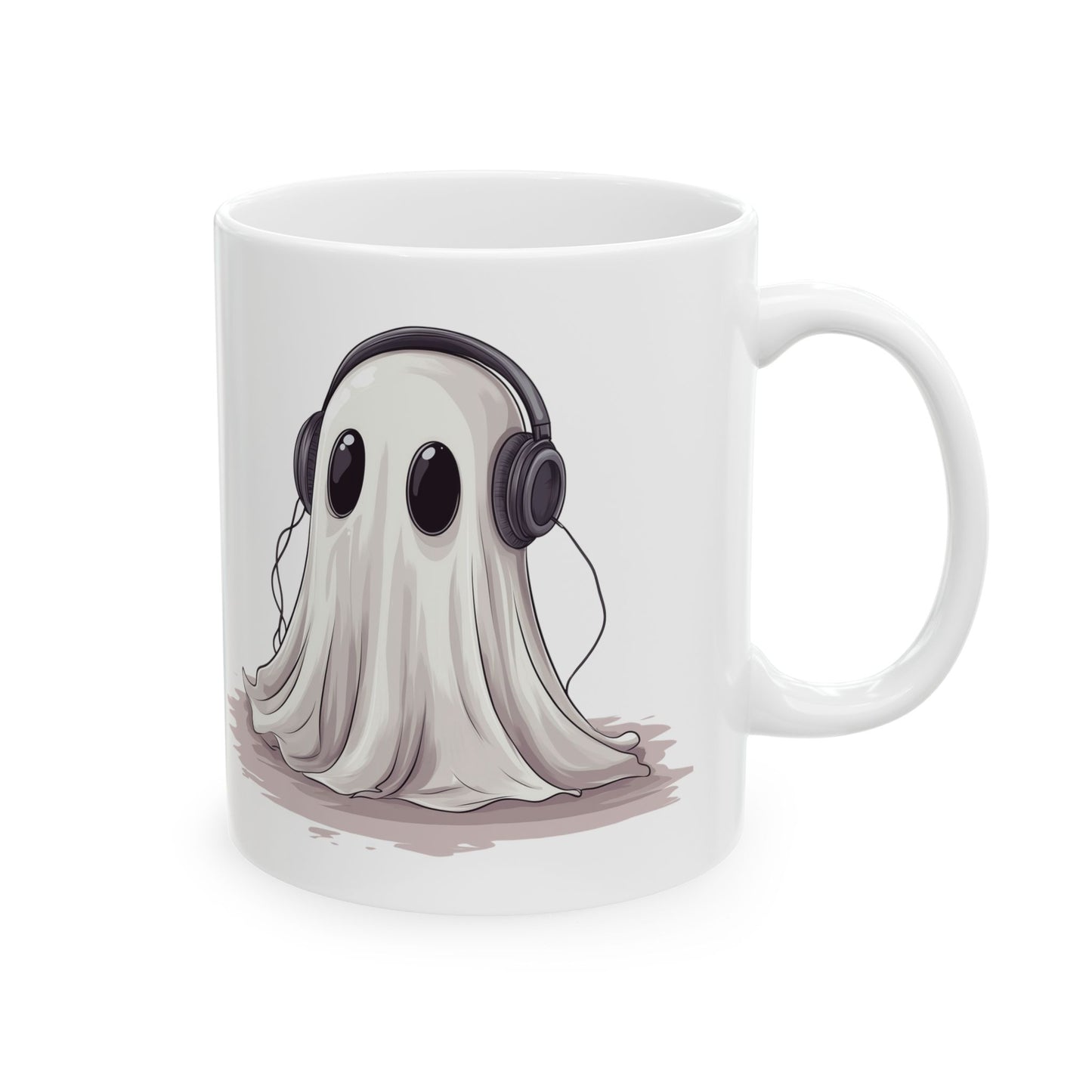 Ghostly Vibes Ceramic Mug - Cute Ghost with Headphones Design - Perfect for Music and Halloween Lovers