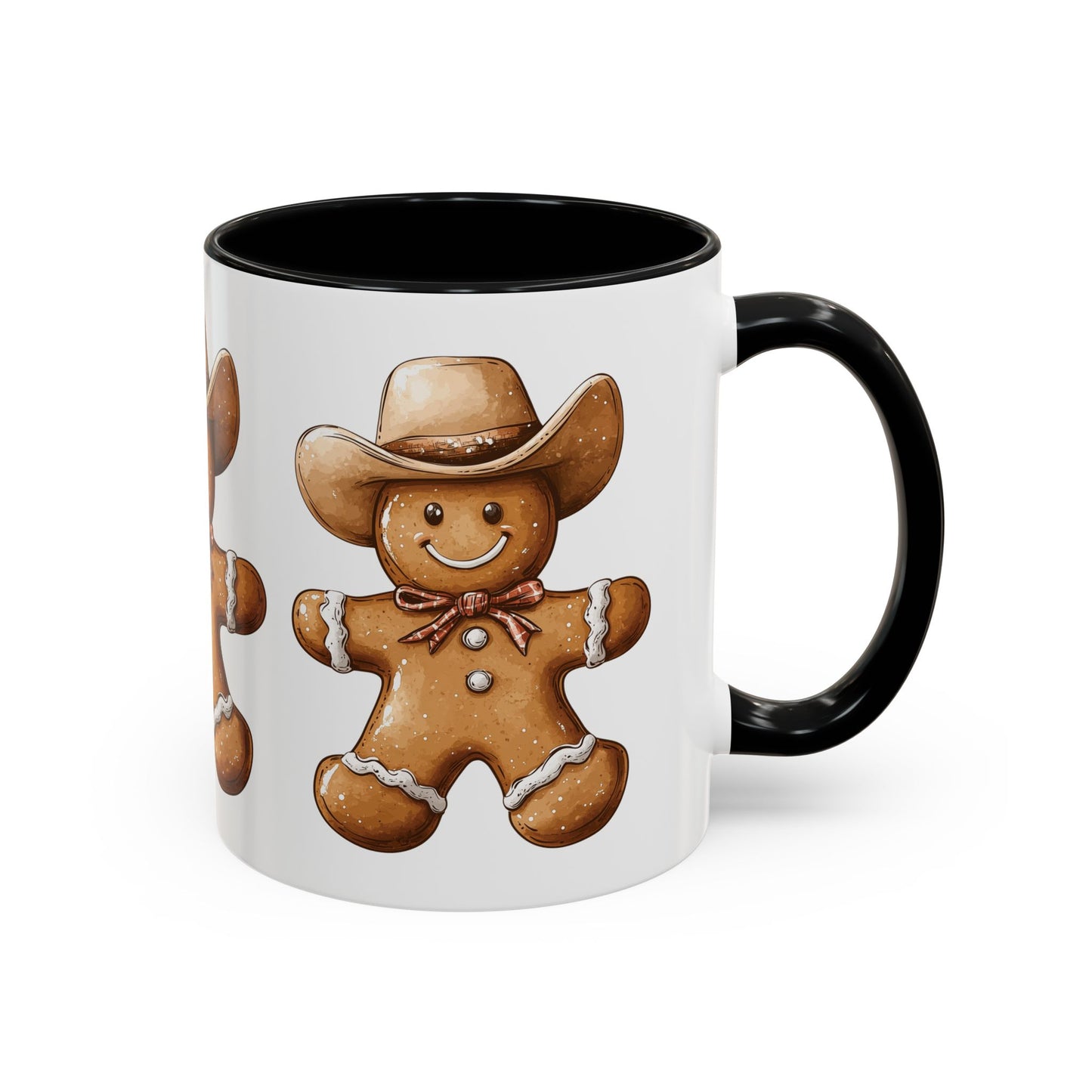 Cowboy Gingerbread Man Tan Hat Ceramic Mug - Festive Western Holiday Design - Perfect for Christmas and Cookie Lovers