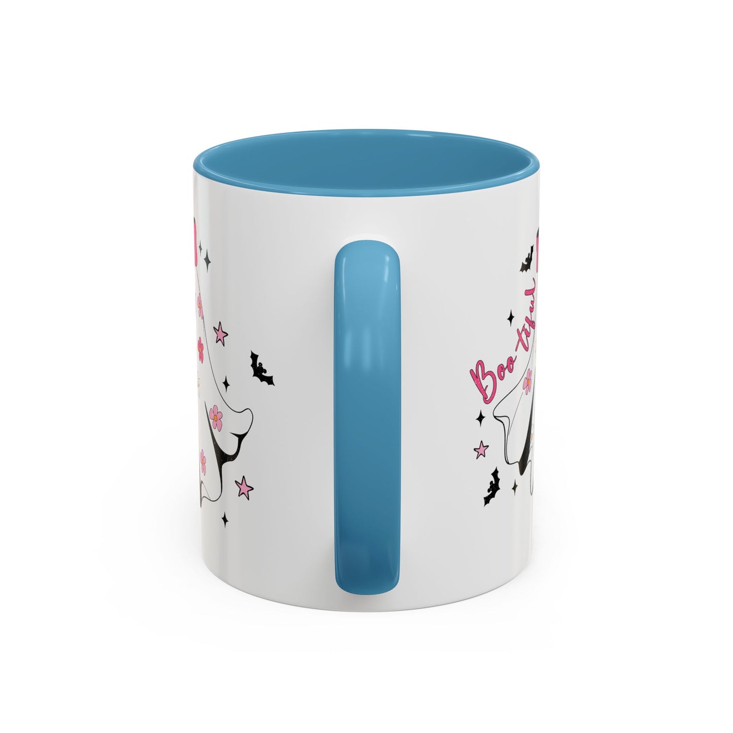 Boo-tiful Halloween Ghost Mug | 11oz and 15oz Coffee Cup | Cute Floral Design | Pink, Red, Black, Light Blue, or Navy Handle and Interior