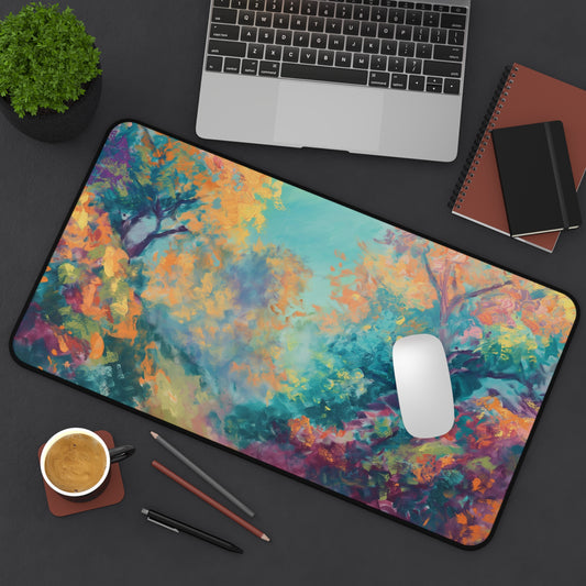 Colorful Forest Glade Computer Desk Mat | Abstract Nature Mouse Pad | Anti-Slip Neoprene Desk Mat for Home Office | 3 Sizes Available