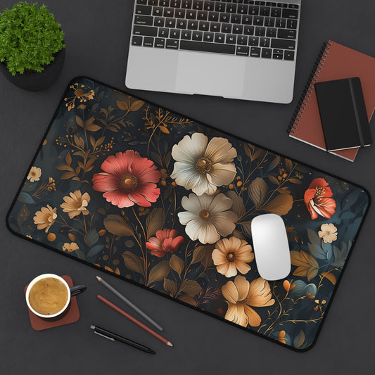 Autumn Bloom Computer Desk Mat | Vintage Floral Mouse Pad | Anti-Slip Neoprene Desk Mat for Home Office | 3 Sizes Available