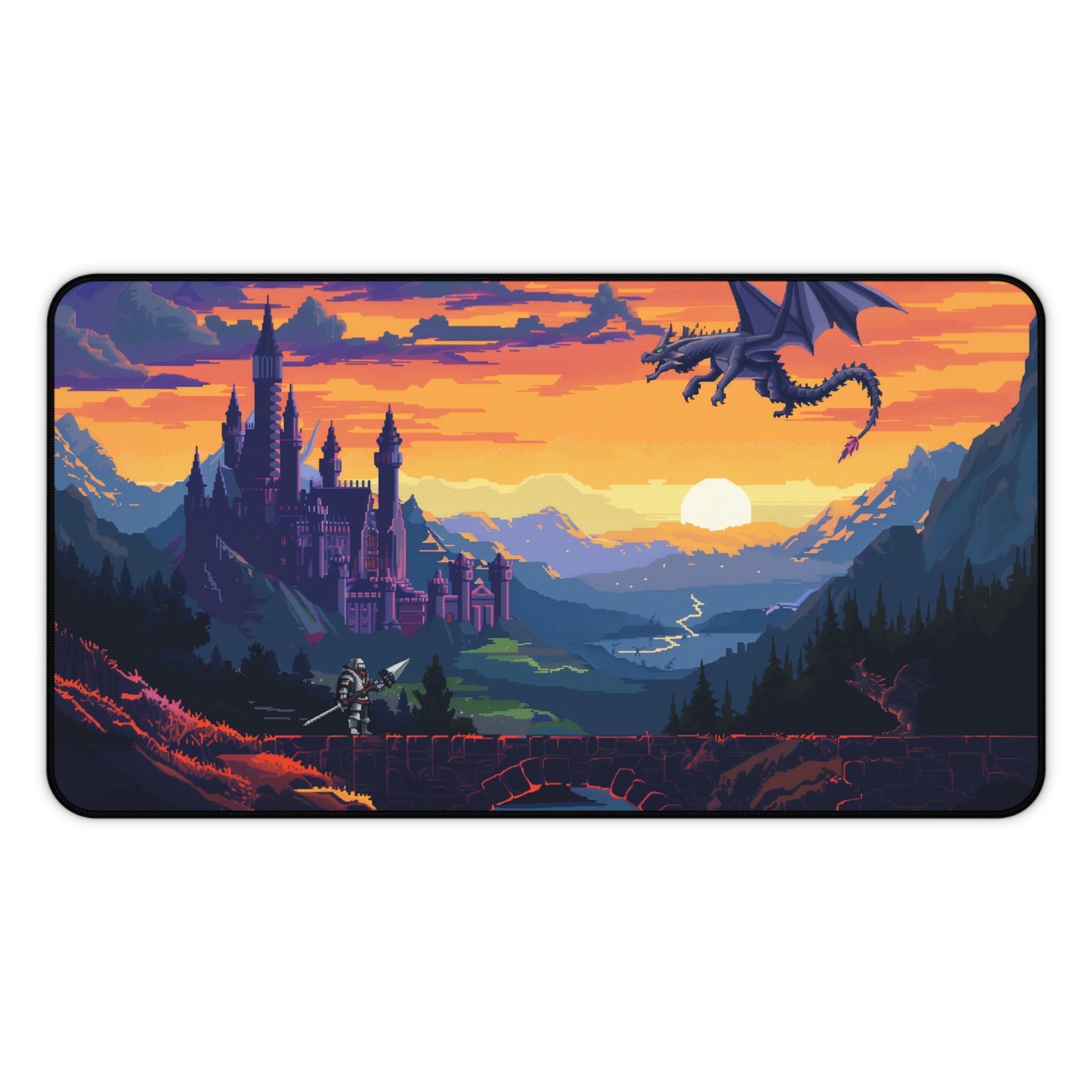 Epic Fantasy Realm Computer Desk Mat | Dragon and Castle Mouse Pad | Anti-Slip Neoprene Desk Mat for Home Office | 3 Sizes Available