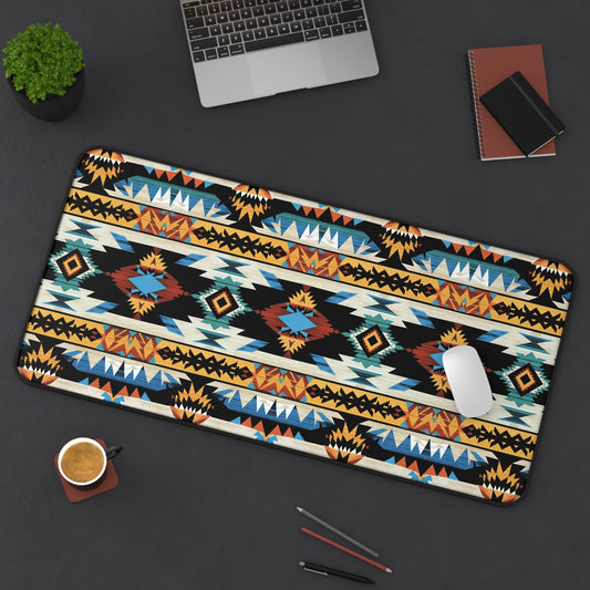 Aztec Inspired Computer Desk Mat | Tribal Geometric Mouse Pad | Anti-Slip Neoprene Desk Mat for Home Office | 3 Sizes Available