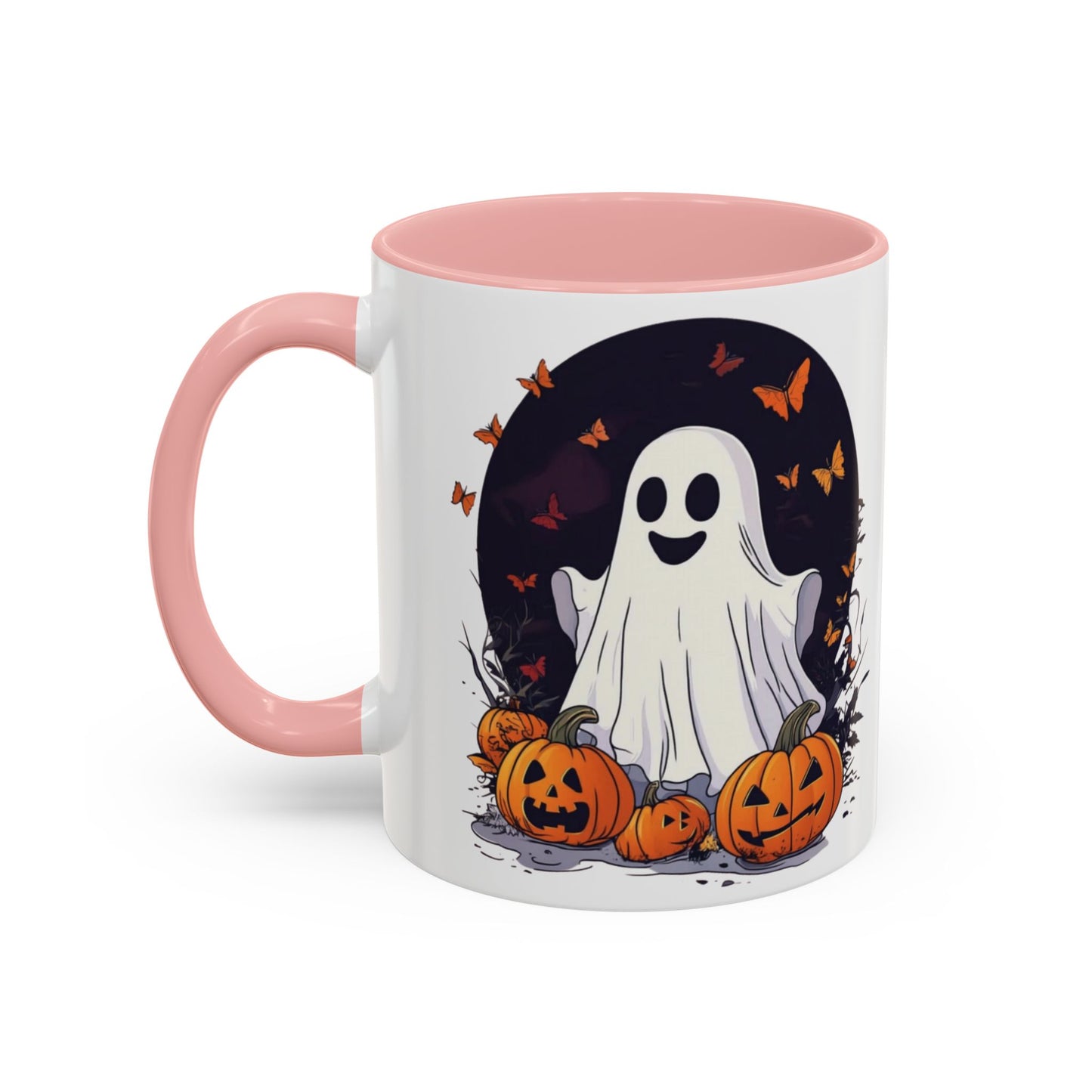 Halloween Ghost Mug - Cute Pumpkin Coffee Cup - White Ceramic Mug with Red Accent - Perfect Spooky Gift - 11oz & 15oz - BPA Free