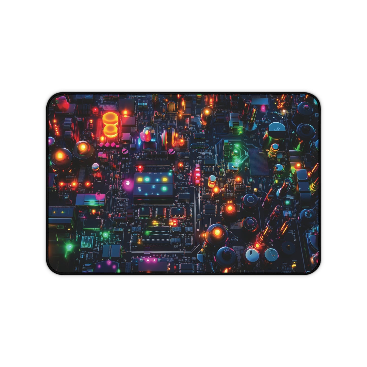 Neon Circuit Glow Desk Mat | Neoprene | Anti-Slip | Vibrant Tech Circuit Board Design | Office & Gaming Decor | 3 Sizes