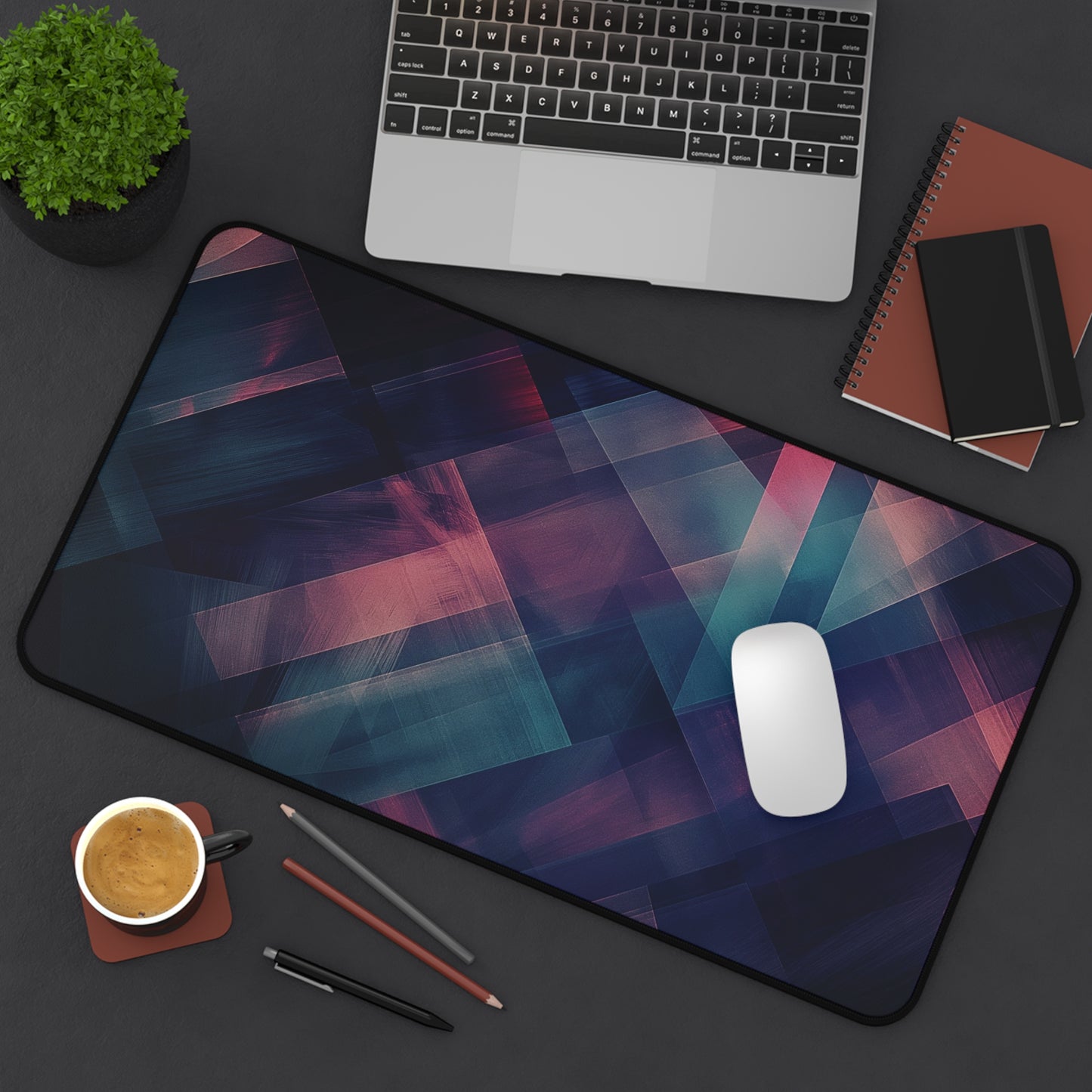 Geometric Abstract Desk Mat | Modern Neoprene Mouse Pad | Anti-Slip Office Desk Mat | 3 Sizes Available