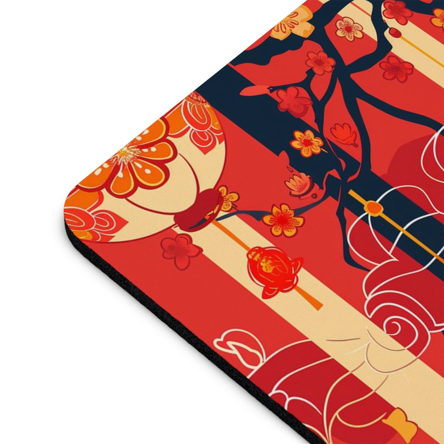 Oriental Lantern Blossom Design Personalized Mouse Pad - Custom Round or Rectangle Neoprene Mousepad with Non-Slip Rubber Bottom