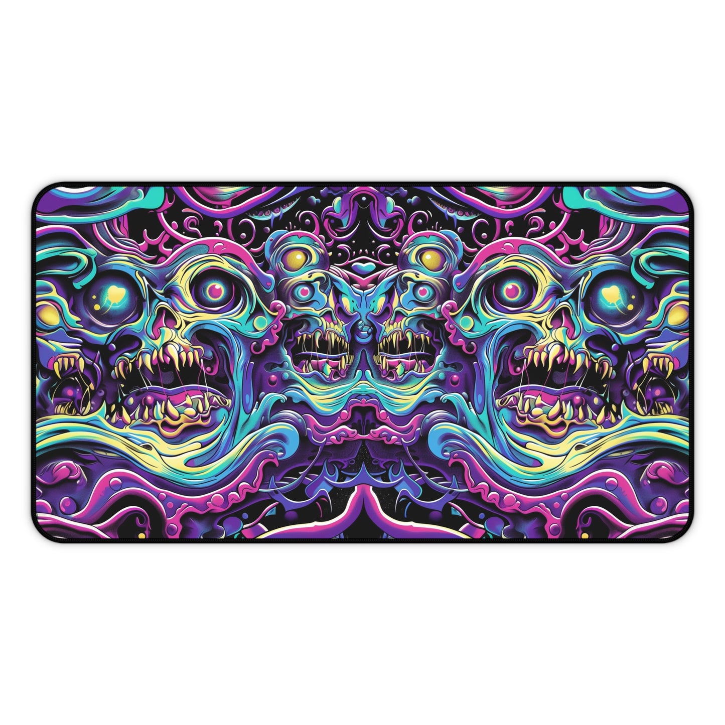 Psychedelic Skull Art Desk Mat - Customizable Neoprene Anti-Slip Mouse Pad - Vibrant Office Decor - Available in 3 Sizes