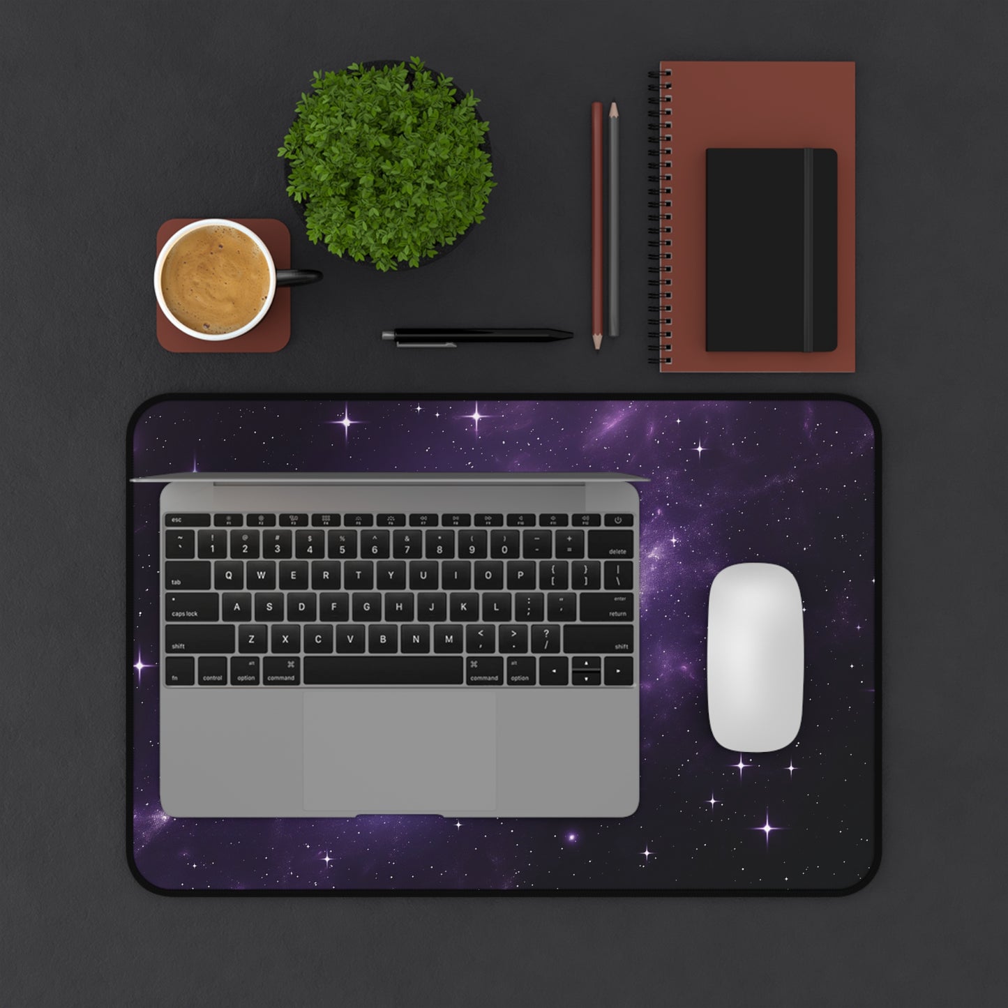 Galaxy Desk Mat | Purple Cosmic Design | Neoprene | Anti-Slip | 3 Sizes | Office Decor