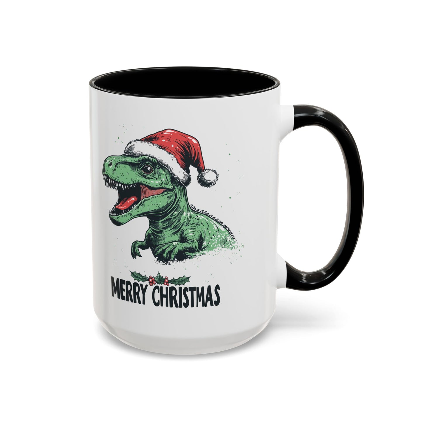 Merry Christmas Dinosaur Ceramic Mug - Festive T-Rex in Santa Hat Design - Perfect for Dinosaur and Christmas Lovers