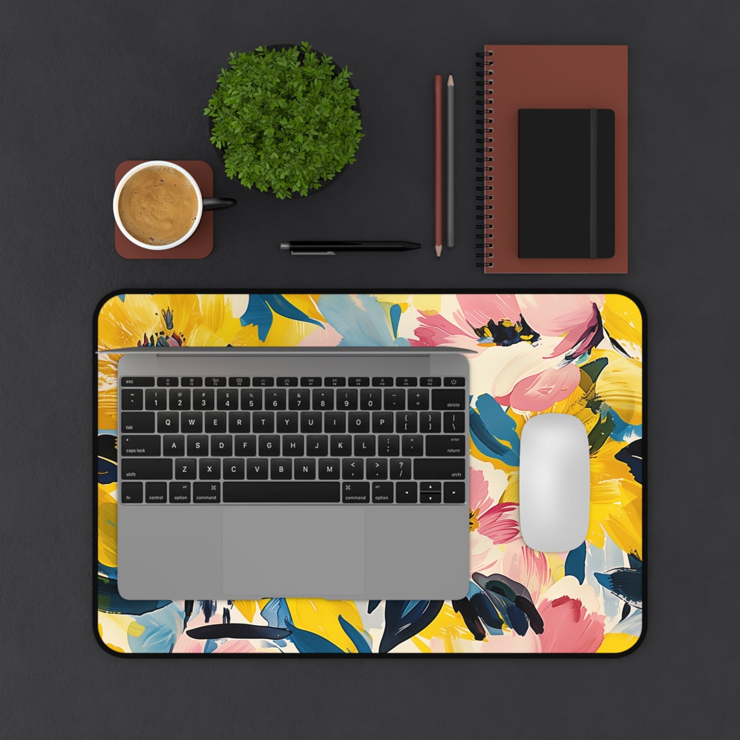 Bold Floral Computer Desk Mat | Vibrant Flowers Mouse Pad | Anti-Slip Neoprene Desk Mat for Home Office | 3 Sizes Available