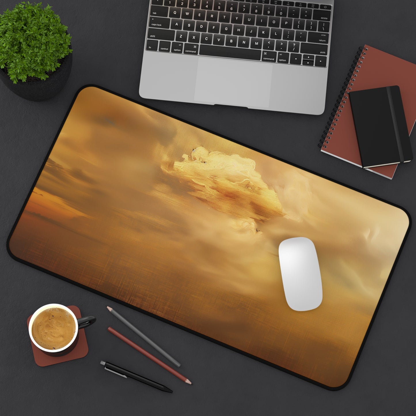 Golden Sky Computer Desk Mat | Ethereal Cloudscape Mouse Pad | Anti-Slip Neoprene Desk Mat for Home Office | 3 Sizes Available