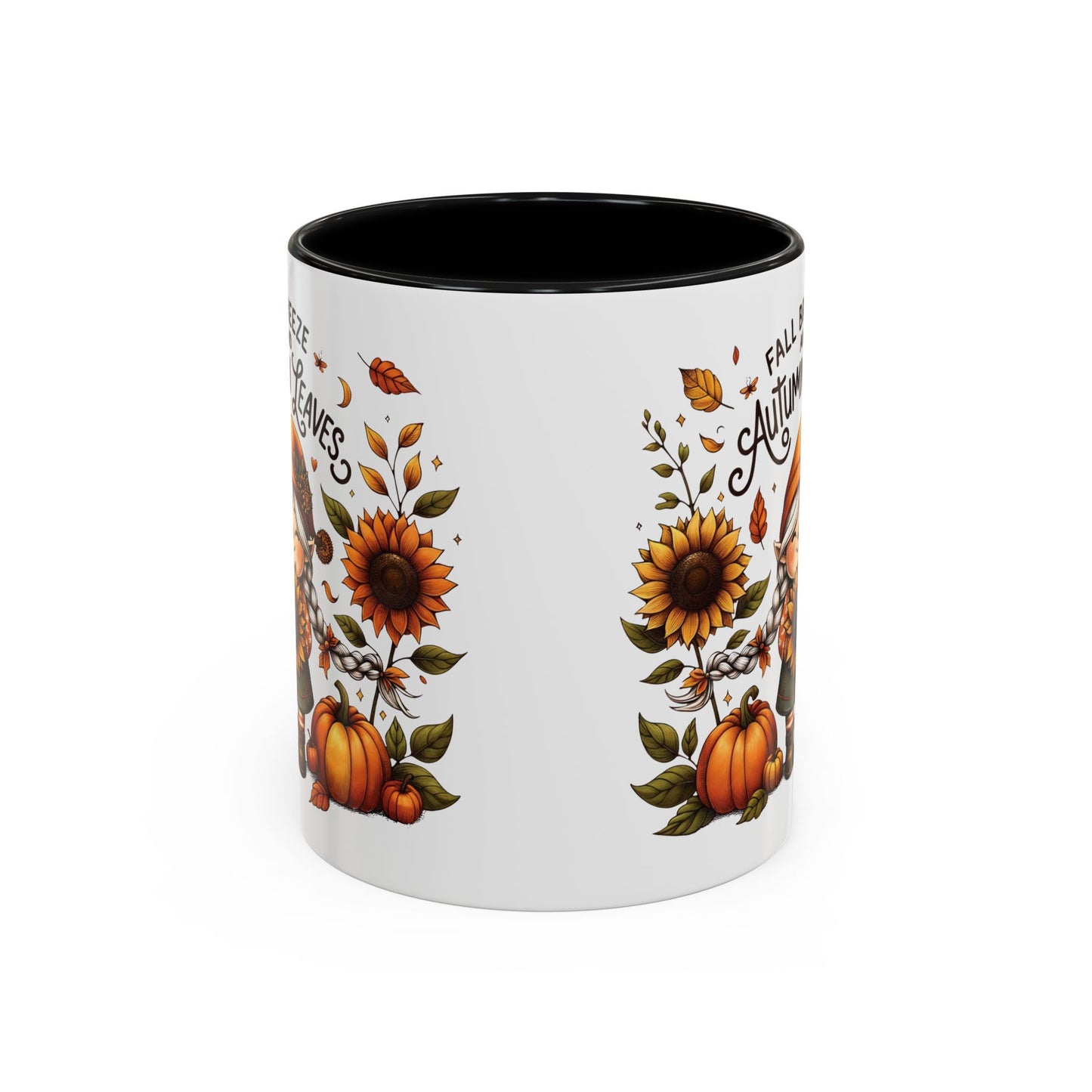 Fall Breeze and Autumn Leaves Mug | 11oz and 15oz Ceramic Coffee Cup | Cute Gnome, Sunflower, & Pumpkin Design