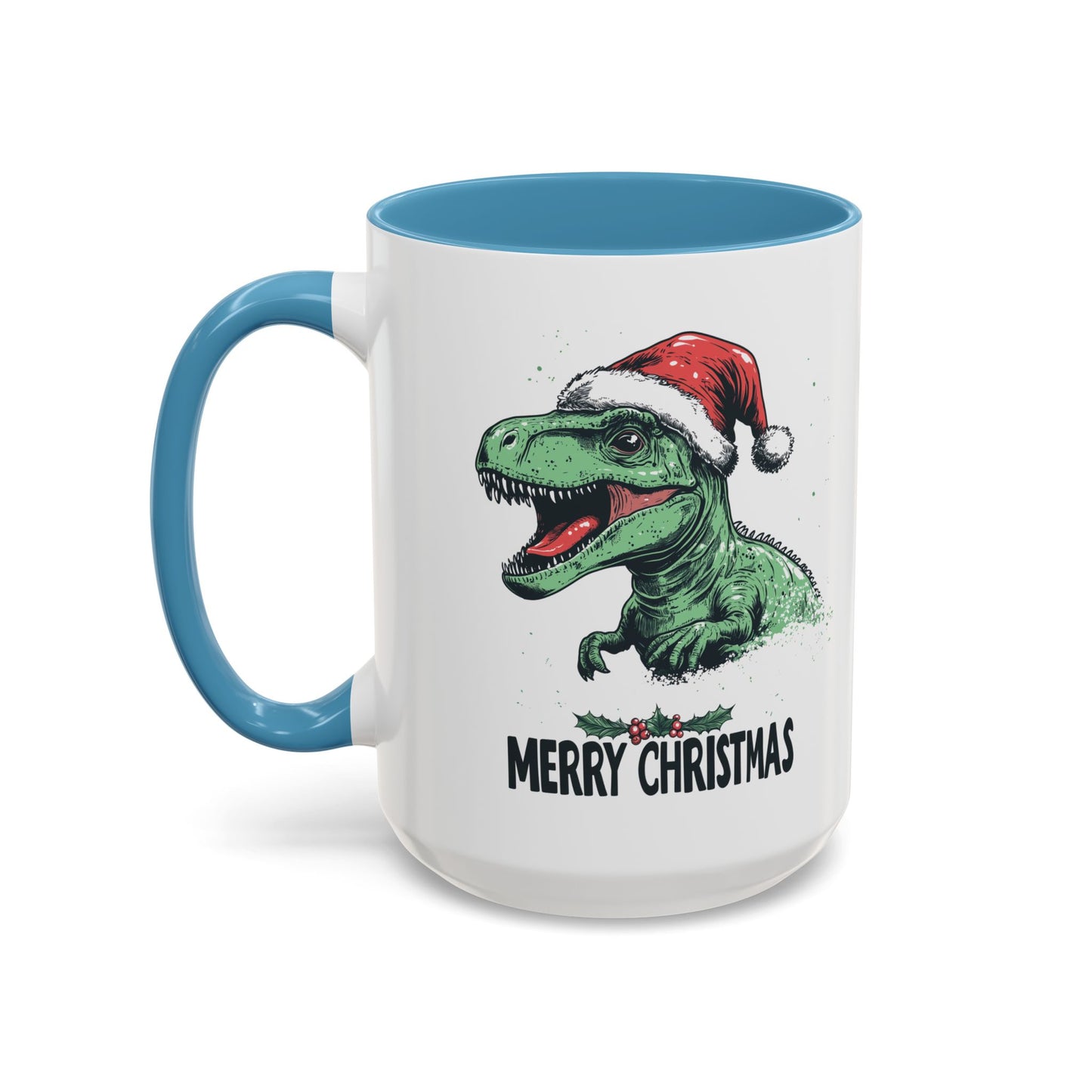 Merry Christmas Dinosaur Ceramic Mug - Festive T-Rex in Santa Hat Design - Perfect for Dinosaur and Christmas Lovers