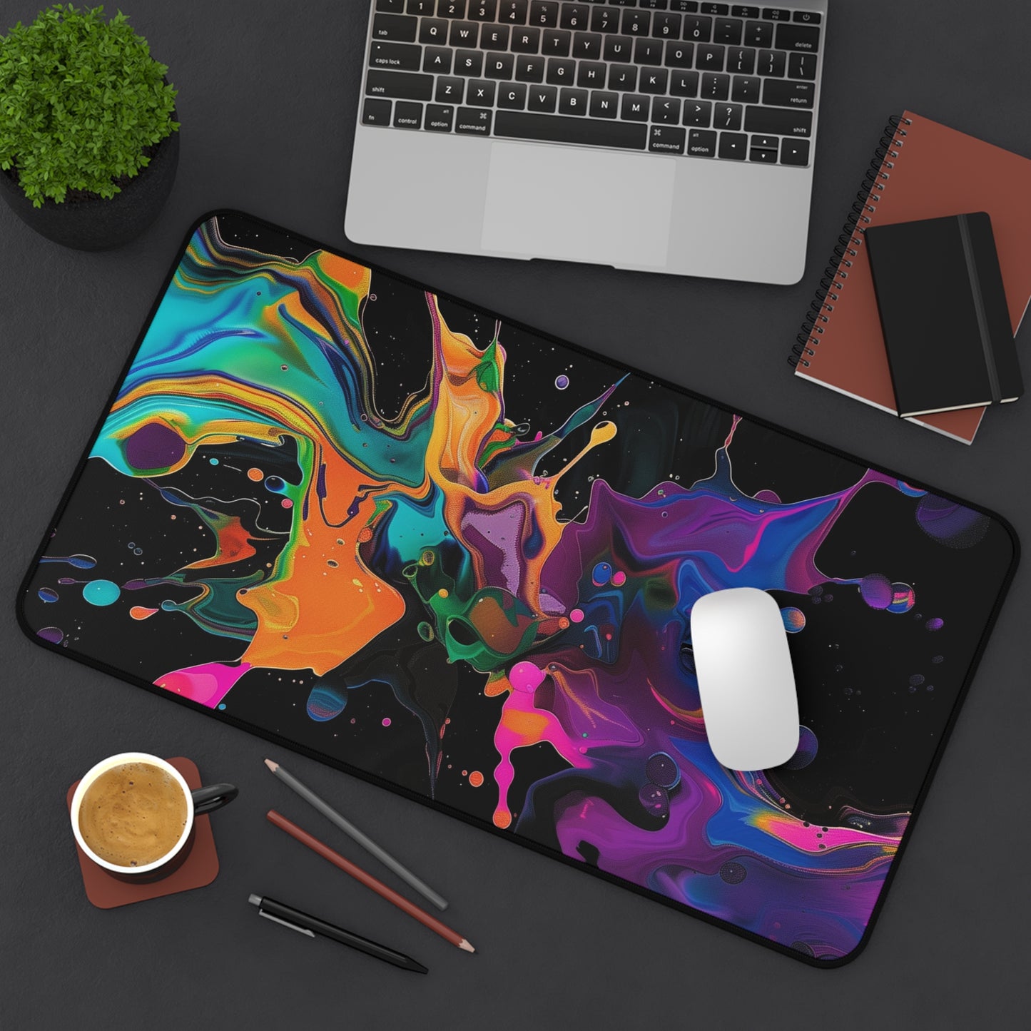 Abstract Paint Splash Desk Mat | Colorful Neoprene Mouse Pad | Anti-Slip Office Desk Mat | 3 Sizes Available