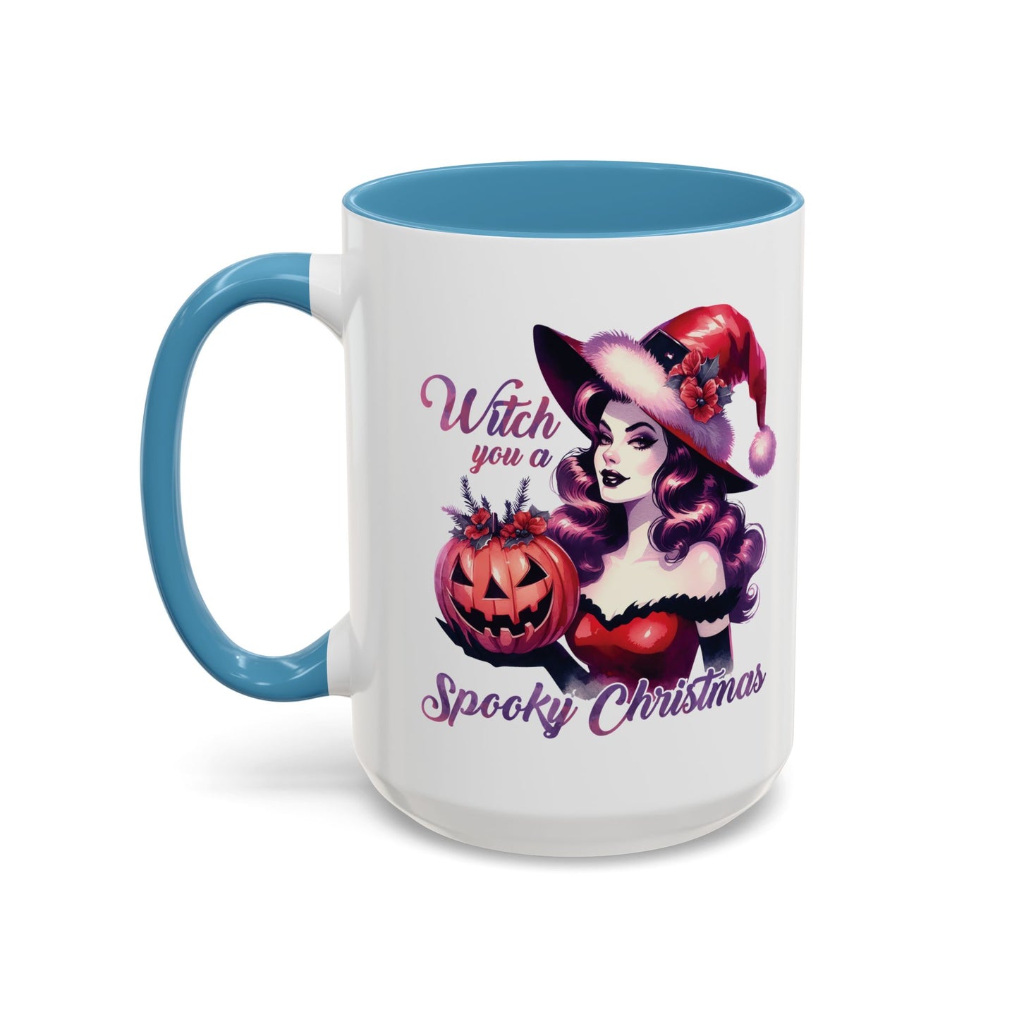 Witch You a Spooky Christmas Mug - Festive Witch and Jack-O'-Lantern Design - Perfect for Halloween and Christmas Lovers