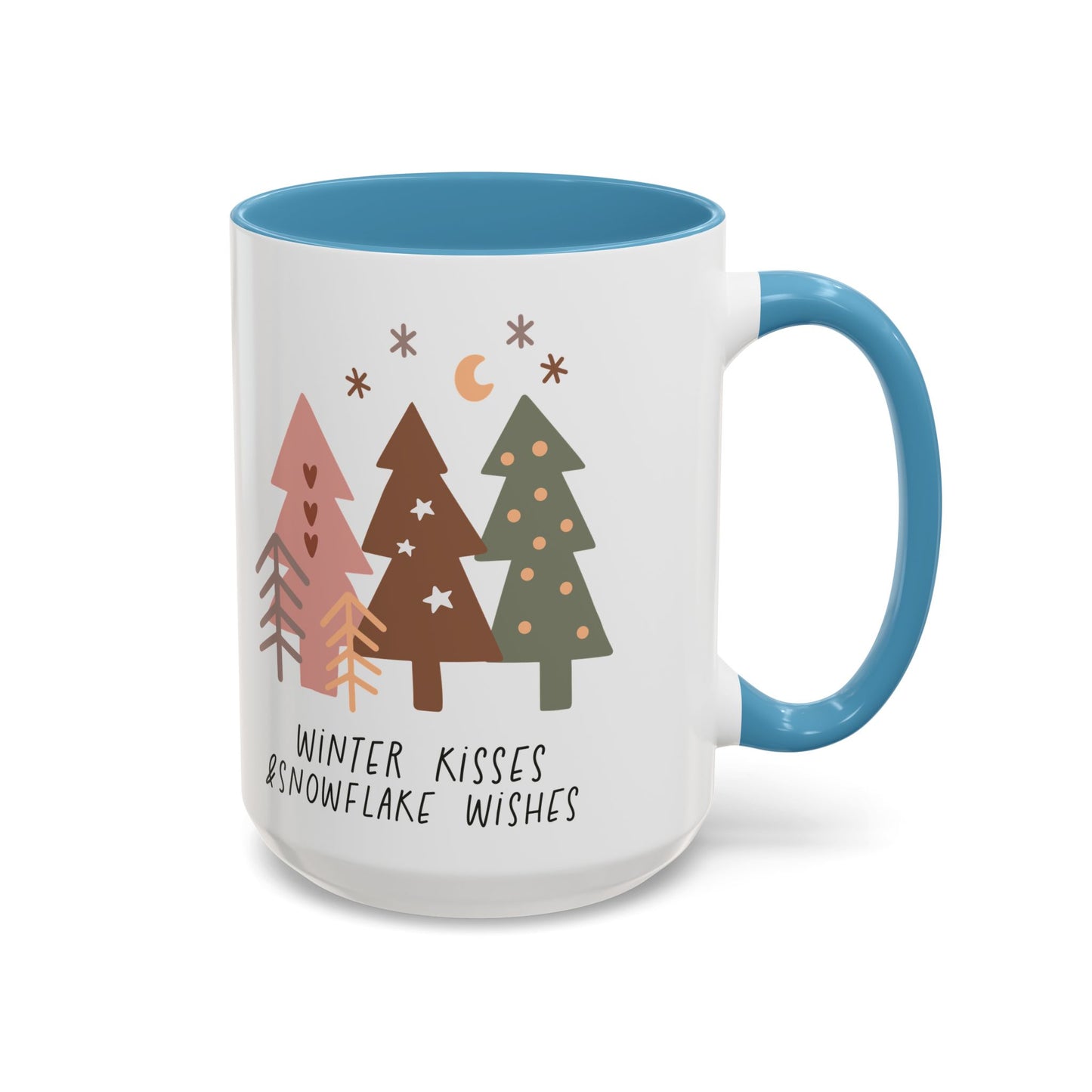 Winter Kisses and Snowflake Wishes Mug | Cozy Christmas Tree Design | Holiday Coffee Mug | Winter Drinkware