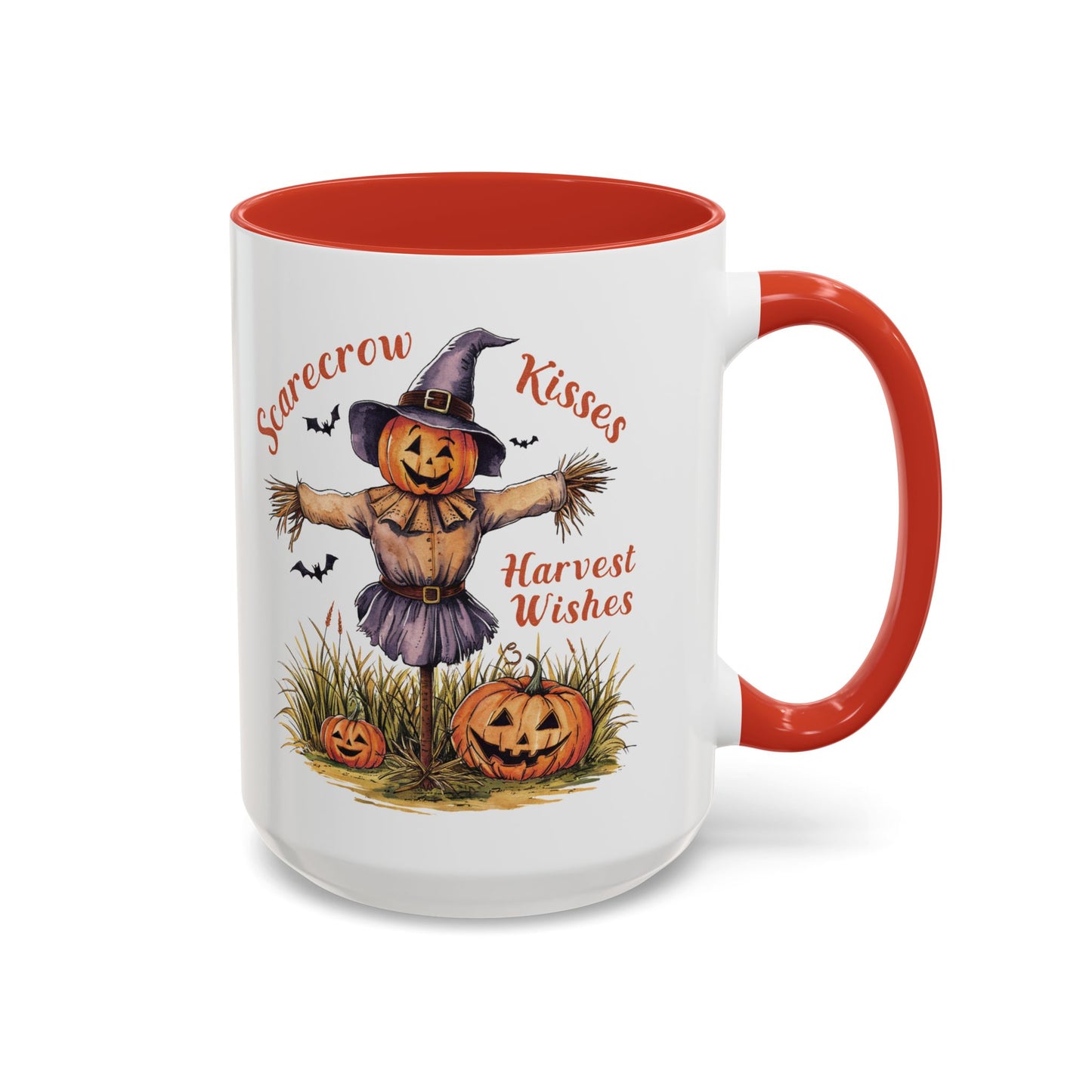 Scarecrow Kisses and Harvest Wishes Mug | Fall Scarecrow and Pumpkin Design | Perfect Autumn Coffee Mug for Cozy Mornings