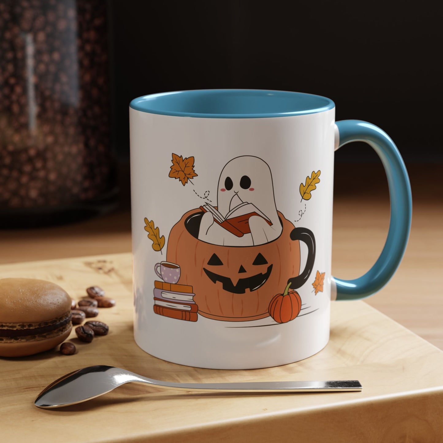 Cozy Ghost in Pumpkin Mug | 11oz and 15oz Ceramic Coffee Cup | Cute Autumn & Halloween Design