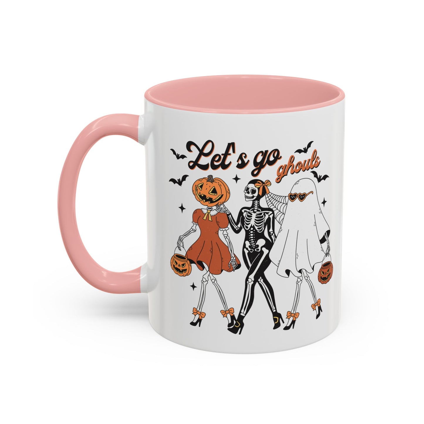 Lets Go Ghouls Halloween Mug | Skeleton, Ghost, and Pumpkin Friends Design | Spooky Coffee Mug | Fall Drinkware