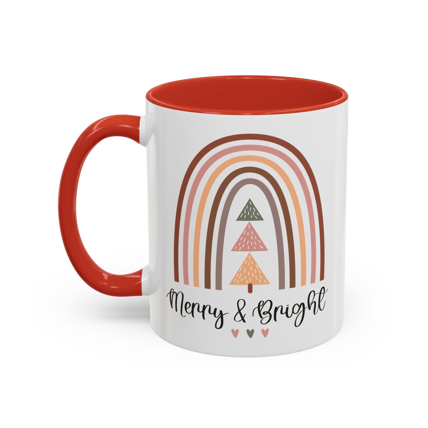 Merry & Bright Christmas Mug | Festive Rainbow and Tree Design | Holiday Coffee Mug | Christmas Drinkware