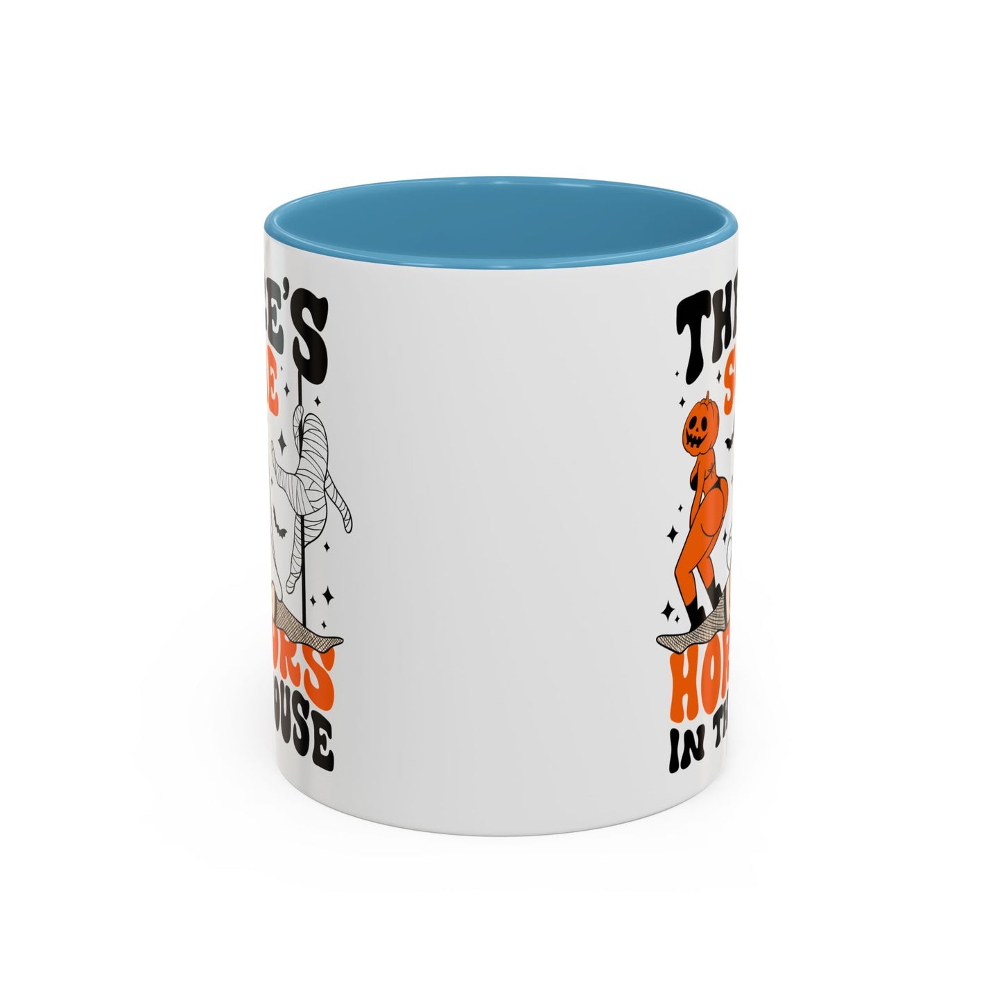 Theres Some Horrors in This House Funny Halloween Mug | 11oz and 15oz Ceramic Coffee Cup | Ghost and Pumpkin Design