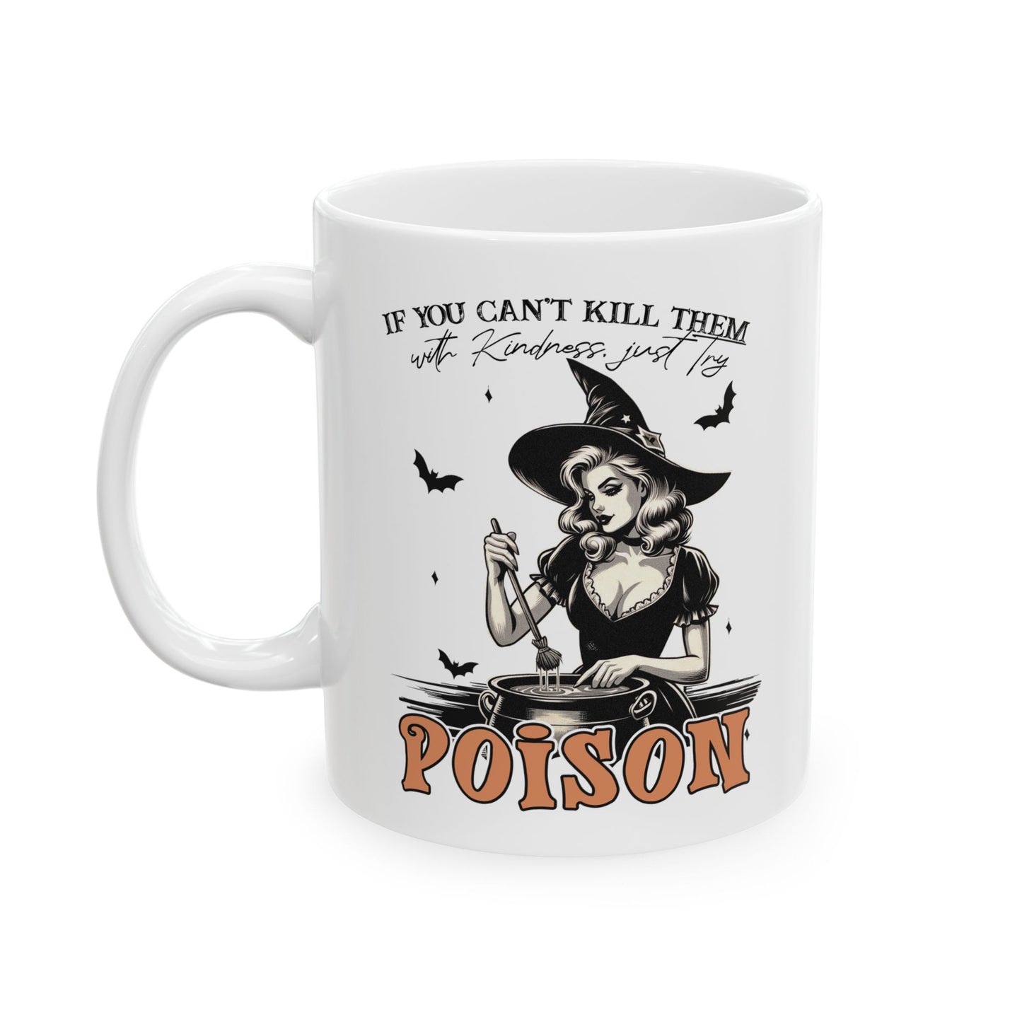 Funny Witch Mug | 11oz/15oz Ceramic Coffee Cup | Vintage Halloween Design | Dark Humor Gift | White Handle & Interior