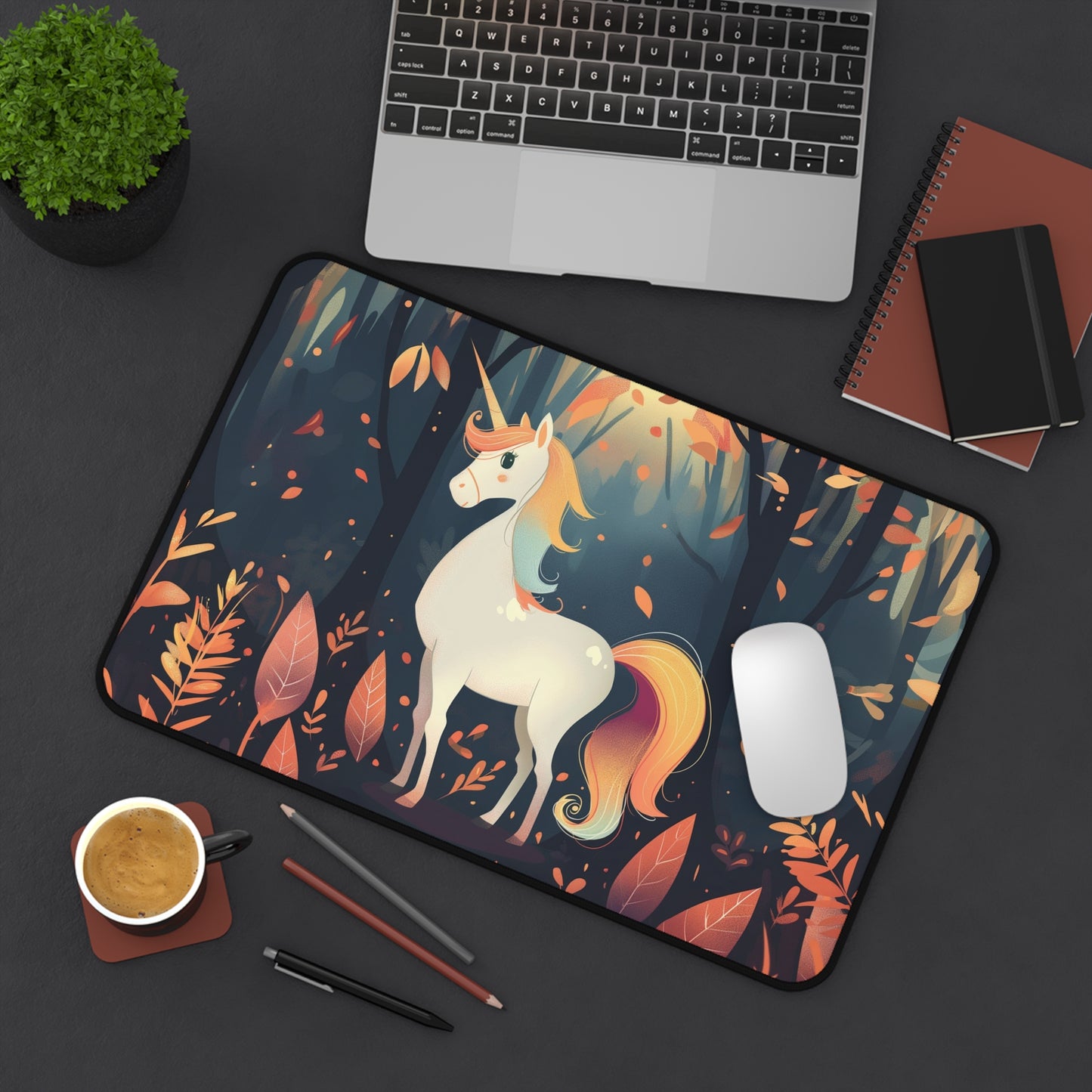 Cute Unicorn Forest Desk Mat | Enchanting Design | Neoprene | Anti-Slip | 3 Sizes