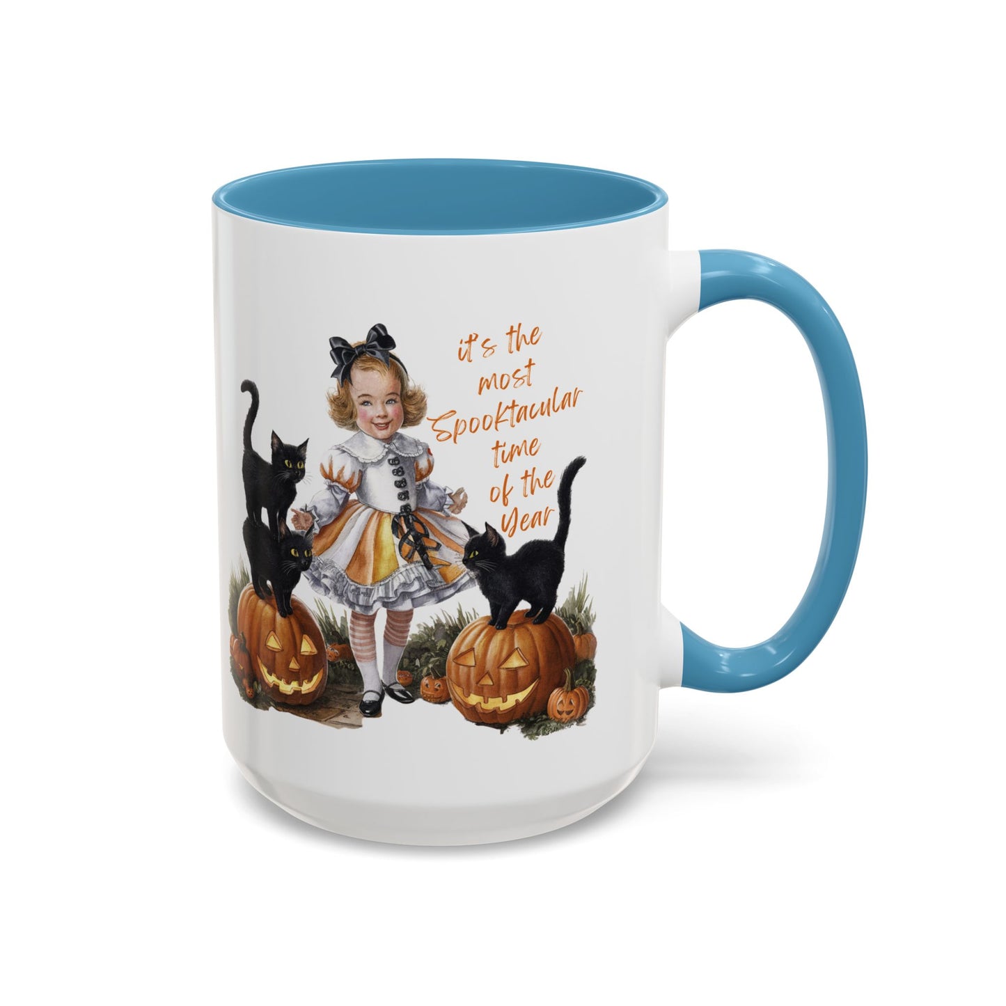 Most Spooktacular Time of the Year Mug | Vintage Halloween Girl with Black Cats and Pumpkins | Halloween Coffee Mug | Fall Drinkware